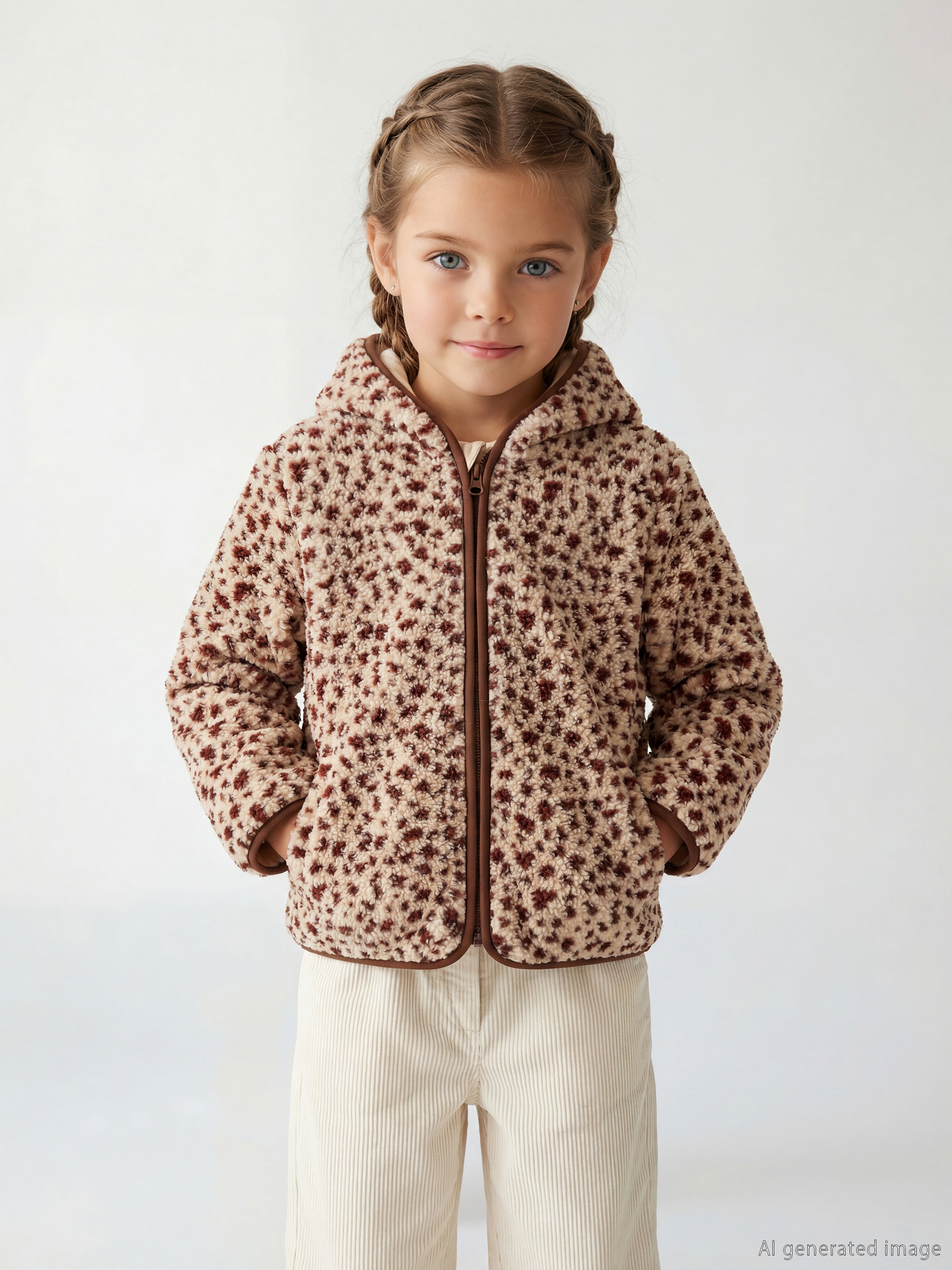 LCW Kids Kapüşonlu Leopar Desenli Kız Çocuk Pelüş Mont - W5N170Z1-G3Y