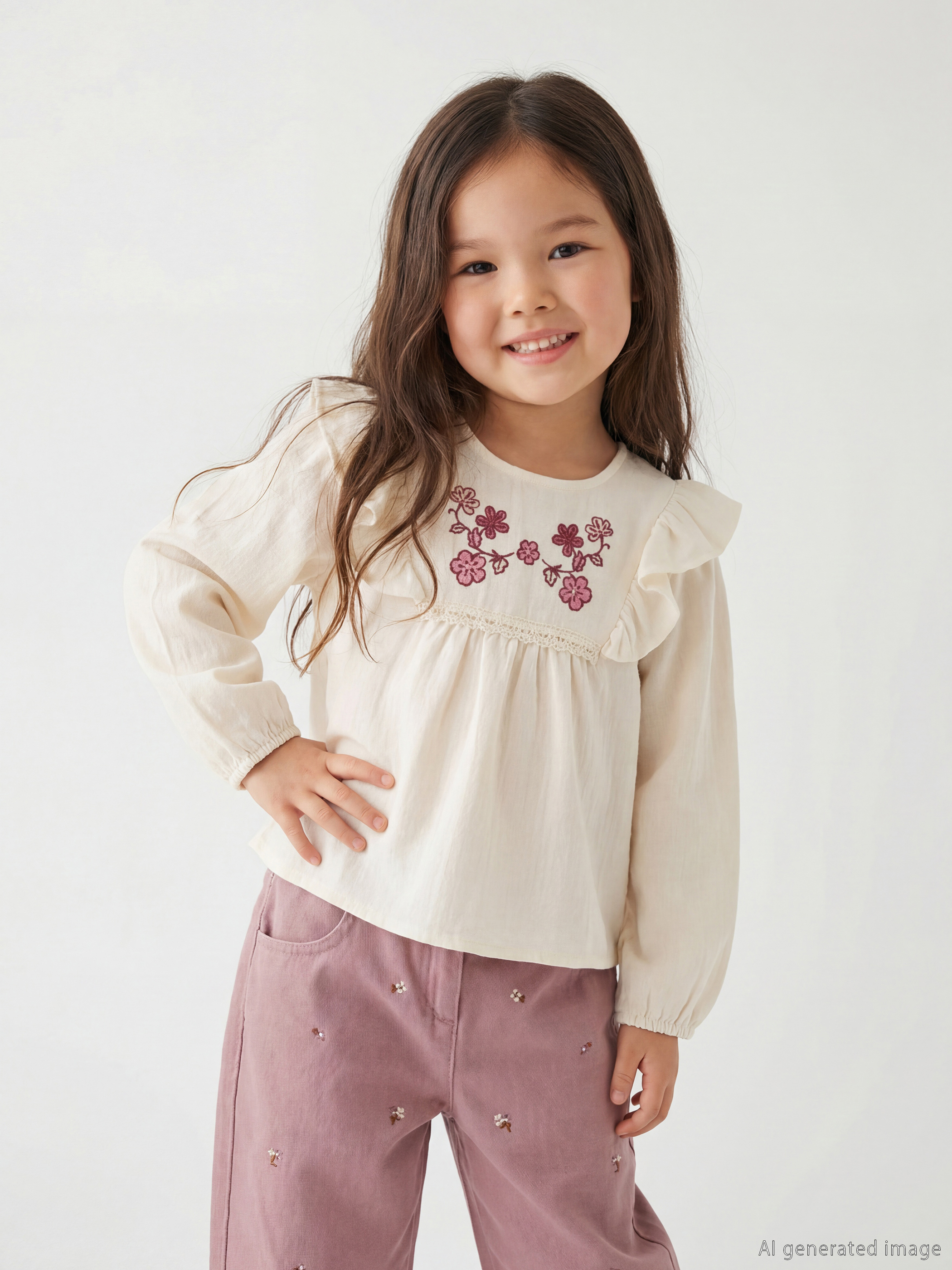 LCW Kids Bebe Yaka Çiçekli Müslin Kız Çocuk Bluz - W5N625Z1-FRC