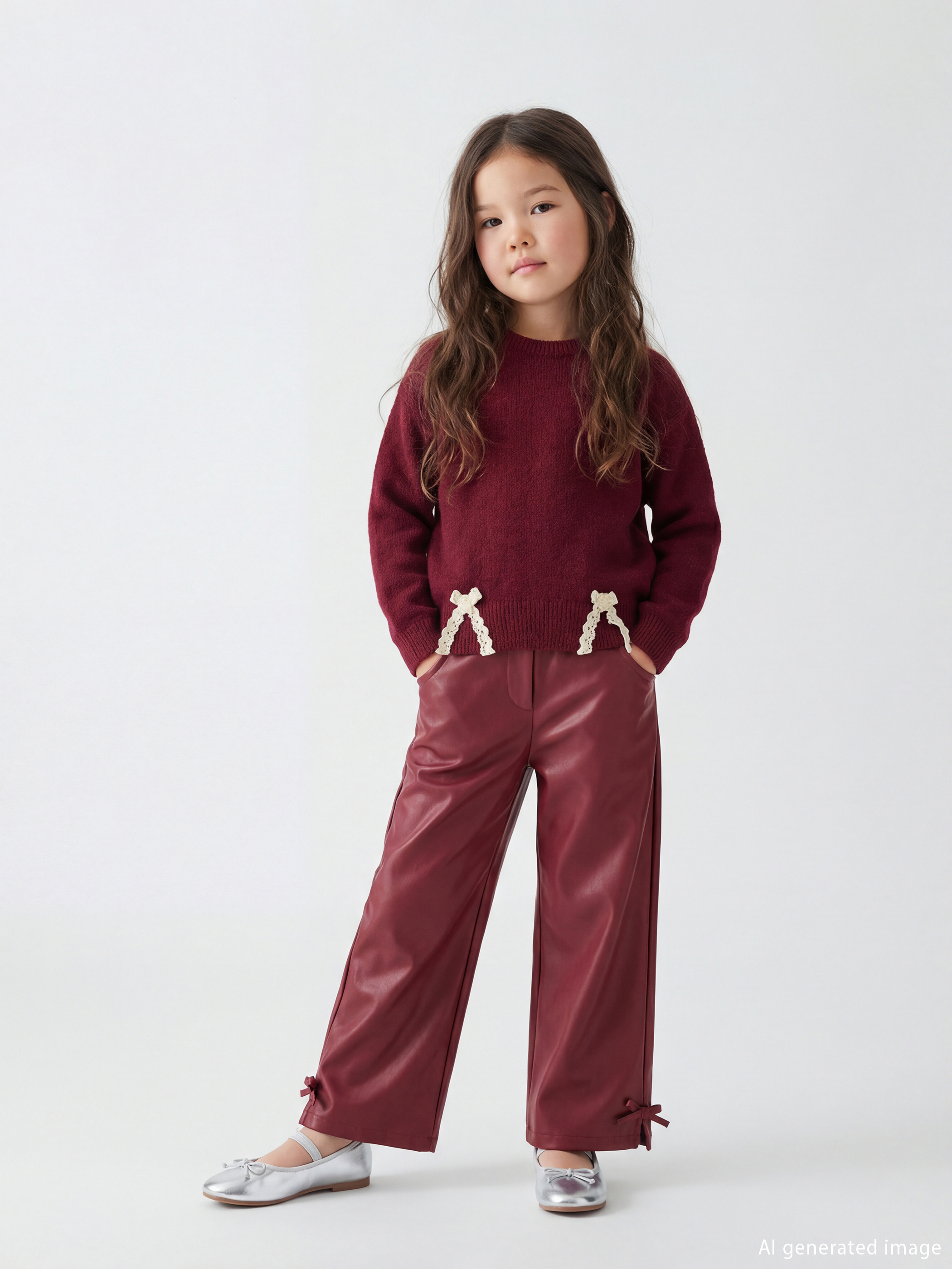 LCW Kids Fiyonk Detaylı Deri Görünümlü Kız Çocuk Pantolon - W5NF51Z1-118