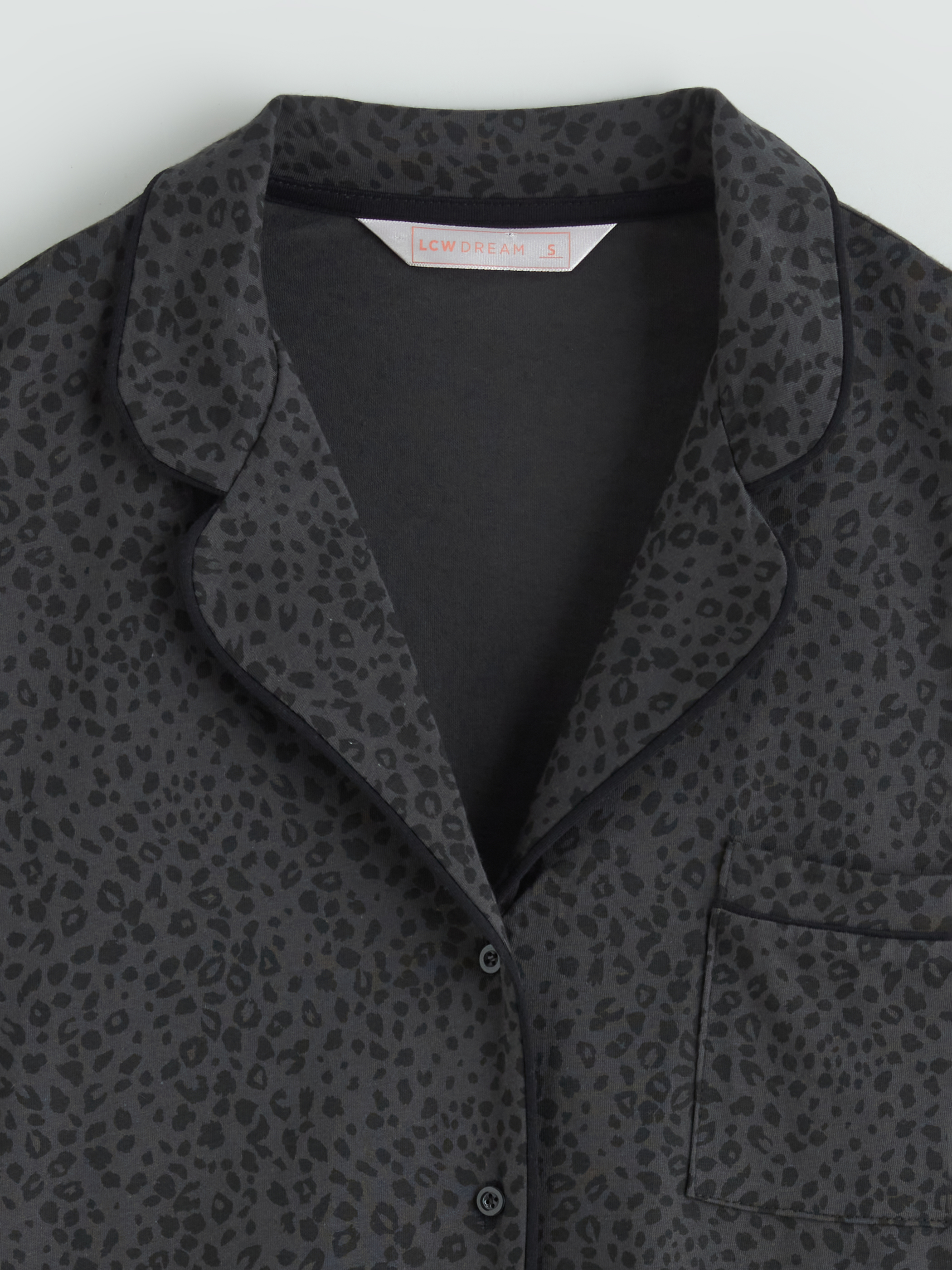 Antrasit Leopar Desenli Kadın Pijama Üstü-5