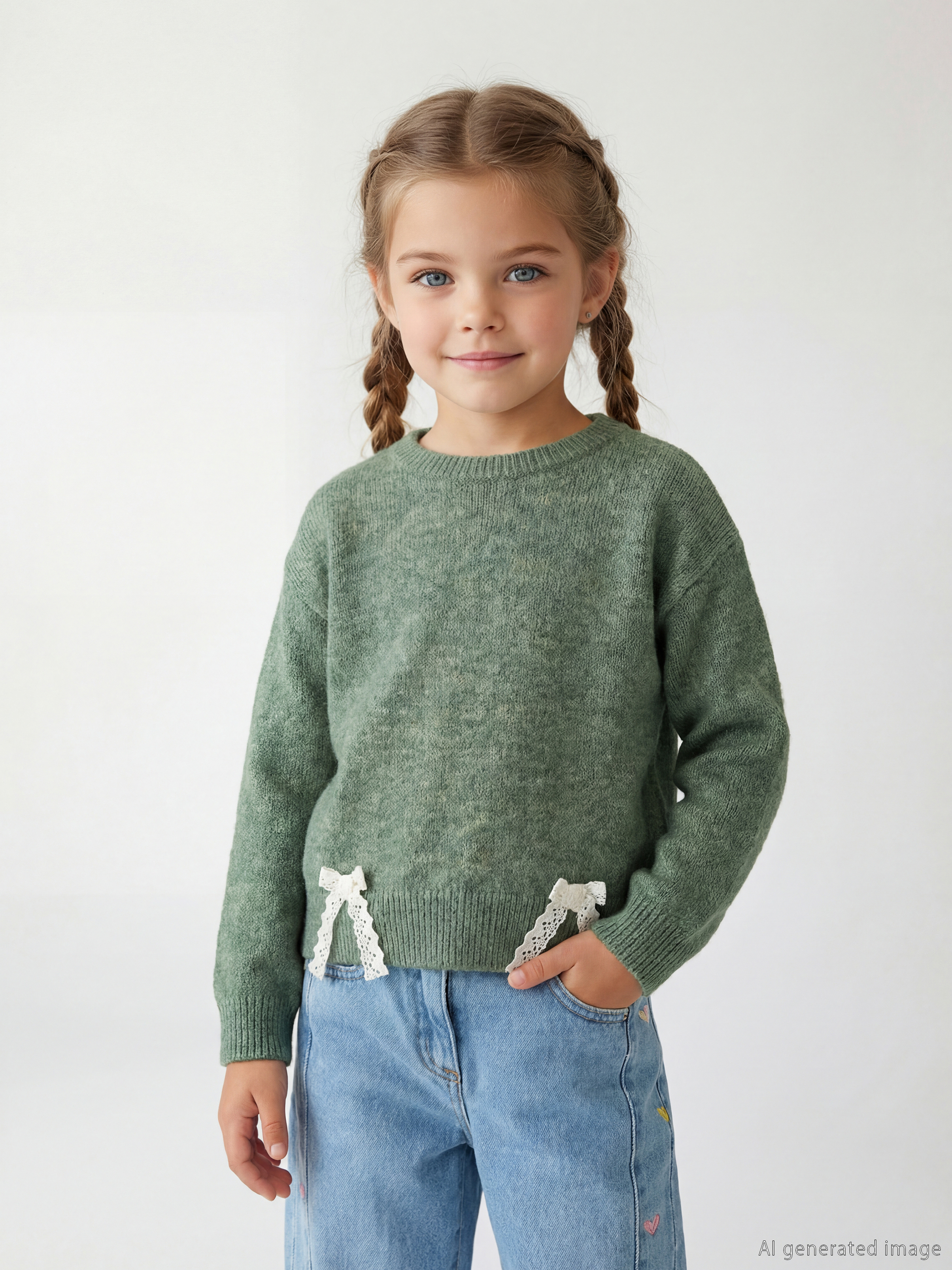 LCW Kids Bisiklet Yaka Dantel Detaylı Kız Bebek Triko Kazak - W5O057Z1-12L