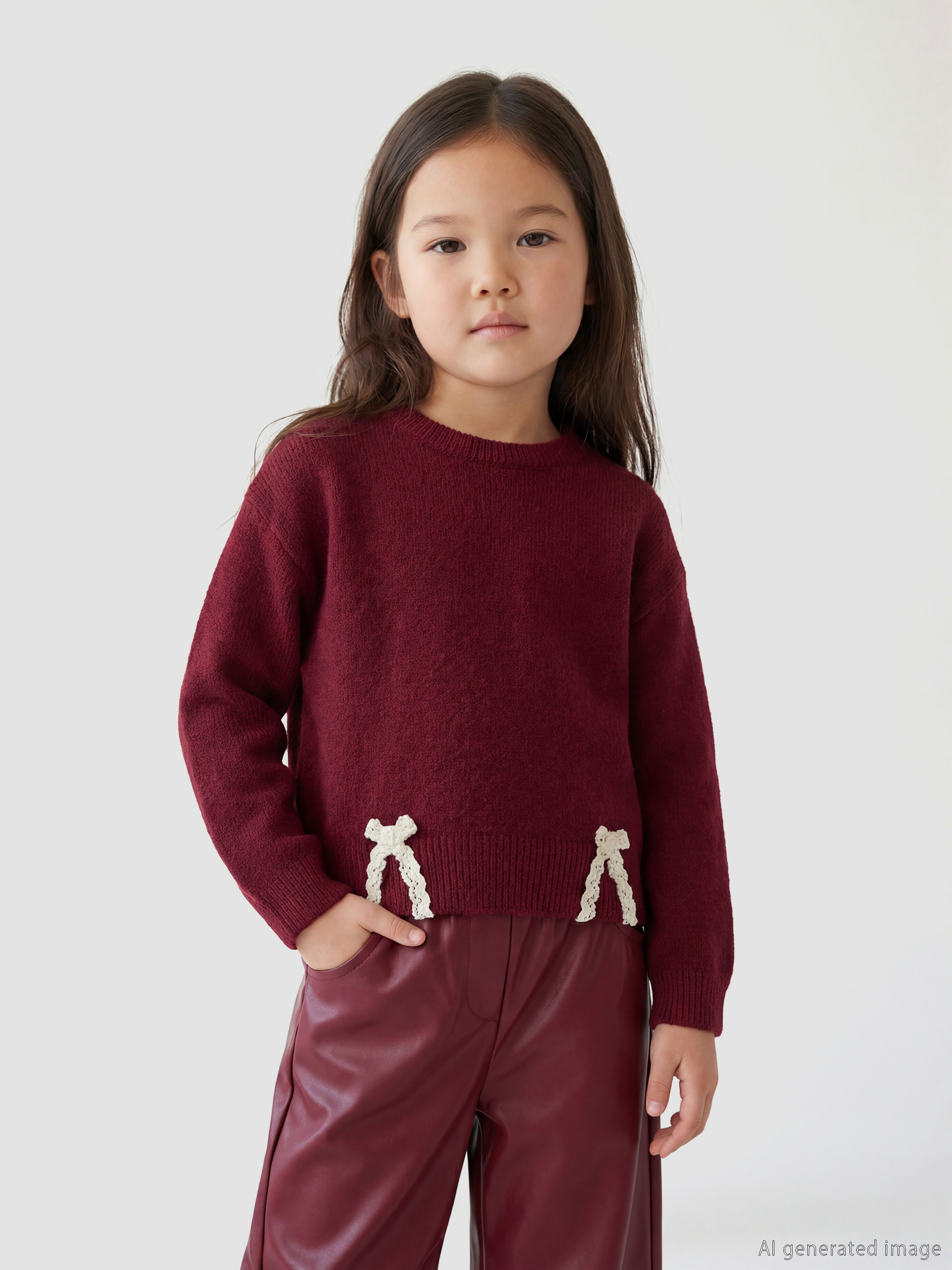 LCW Kids Fiyonk Detaylı Bisiklet Yaka Kız Bebek Triko Kazak - W5O057Z1-21P