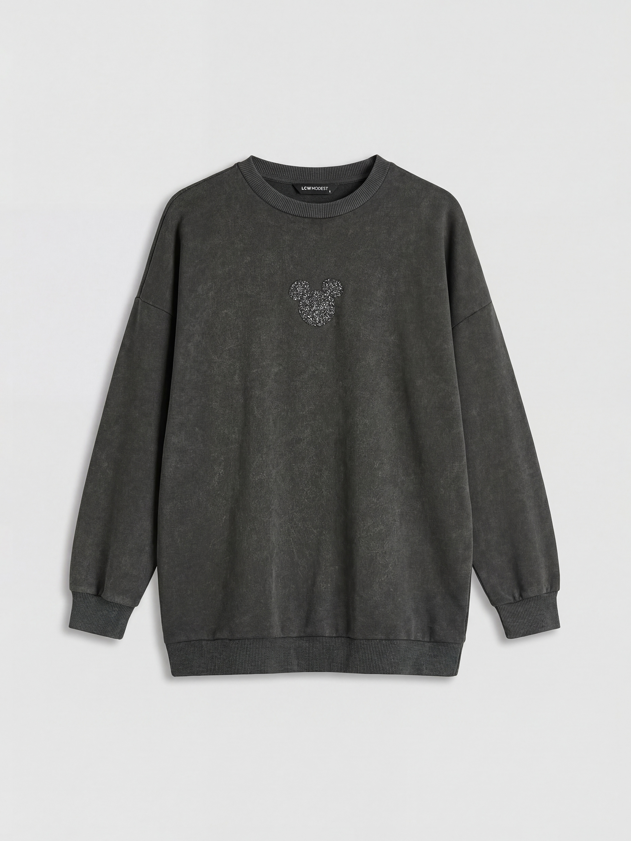 LCW Modest Mickey Mouse İşlemeli Kadın Kalın Sweatshirt Tunik - W5OD38Z8-CWN