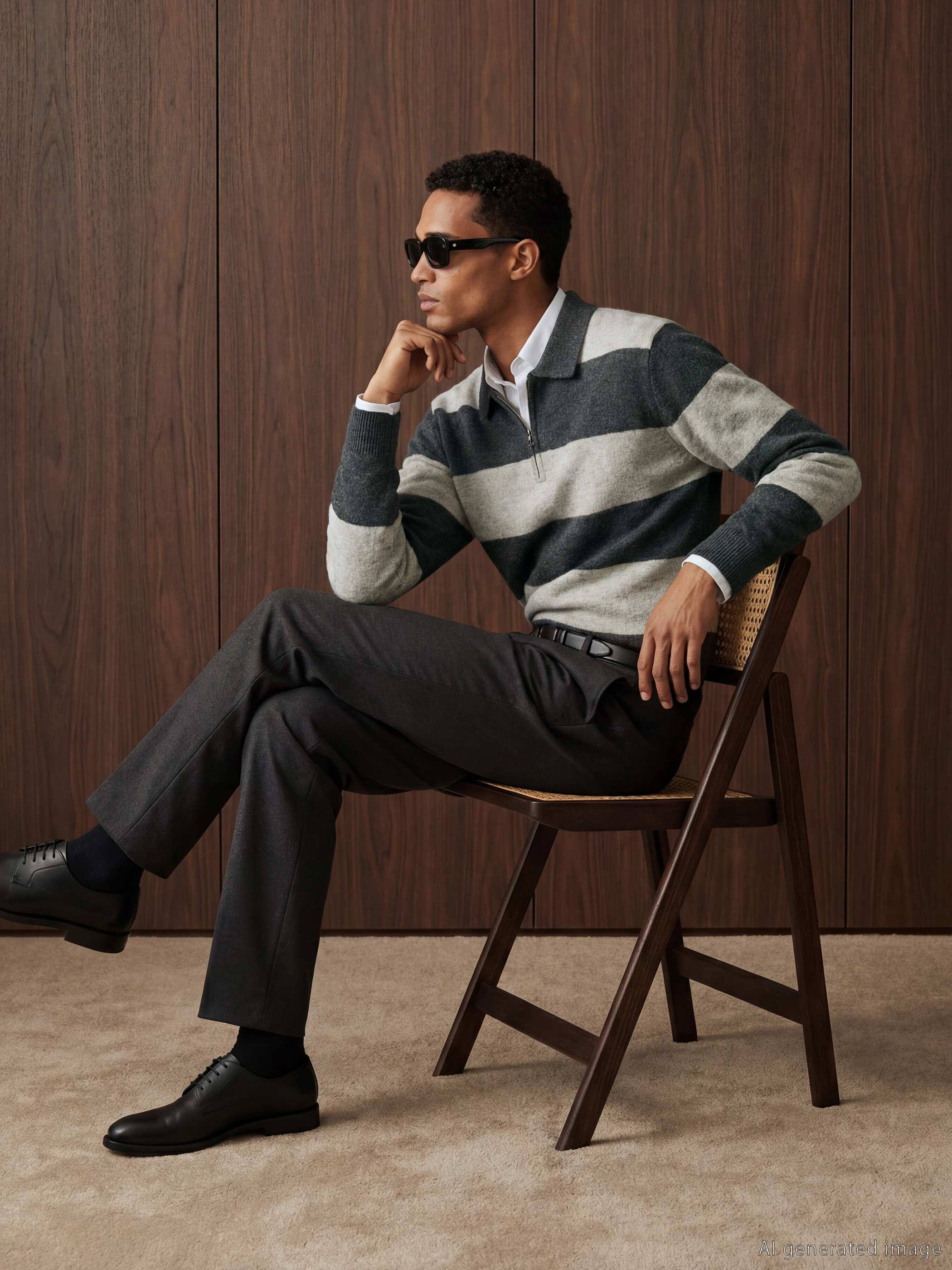 Gri Polo Yaka Yün Karışımlı Erkek Triko Kazak-1