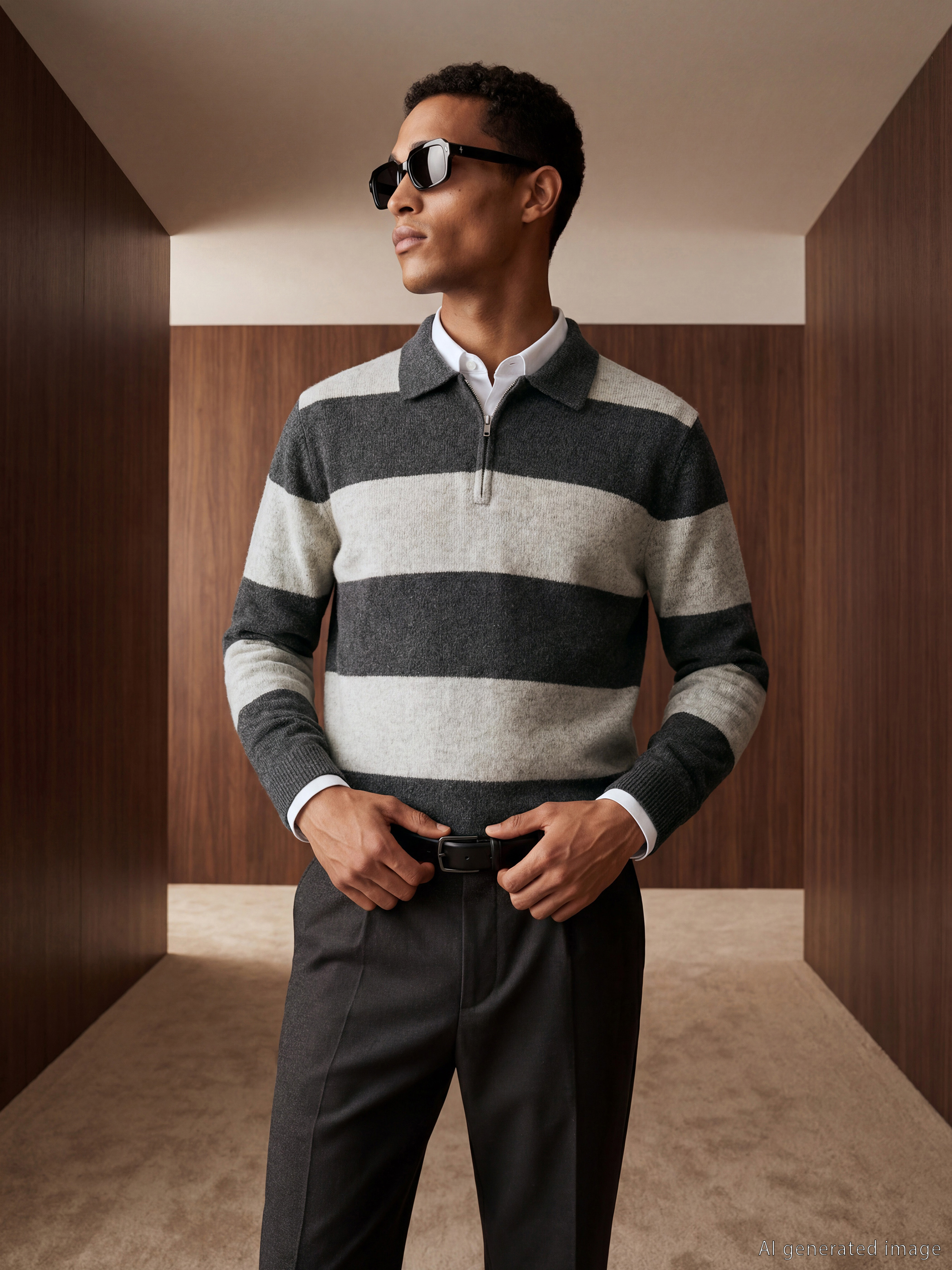 Gri Polo Yaka Yün Karışımlı Erkek Triko Kazak-2