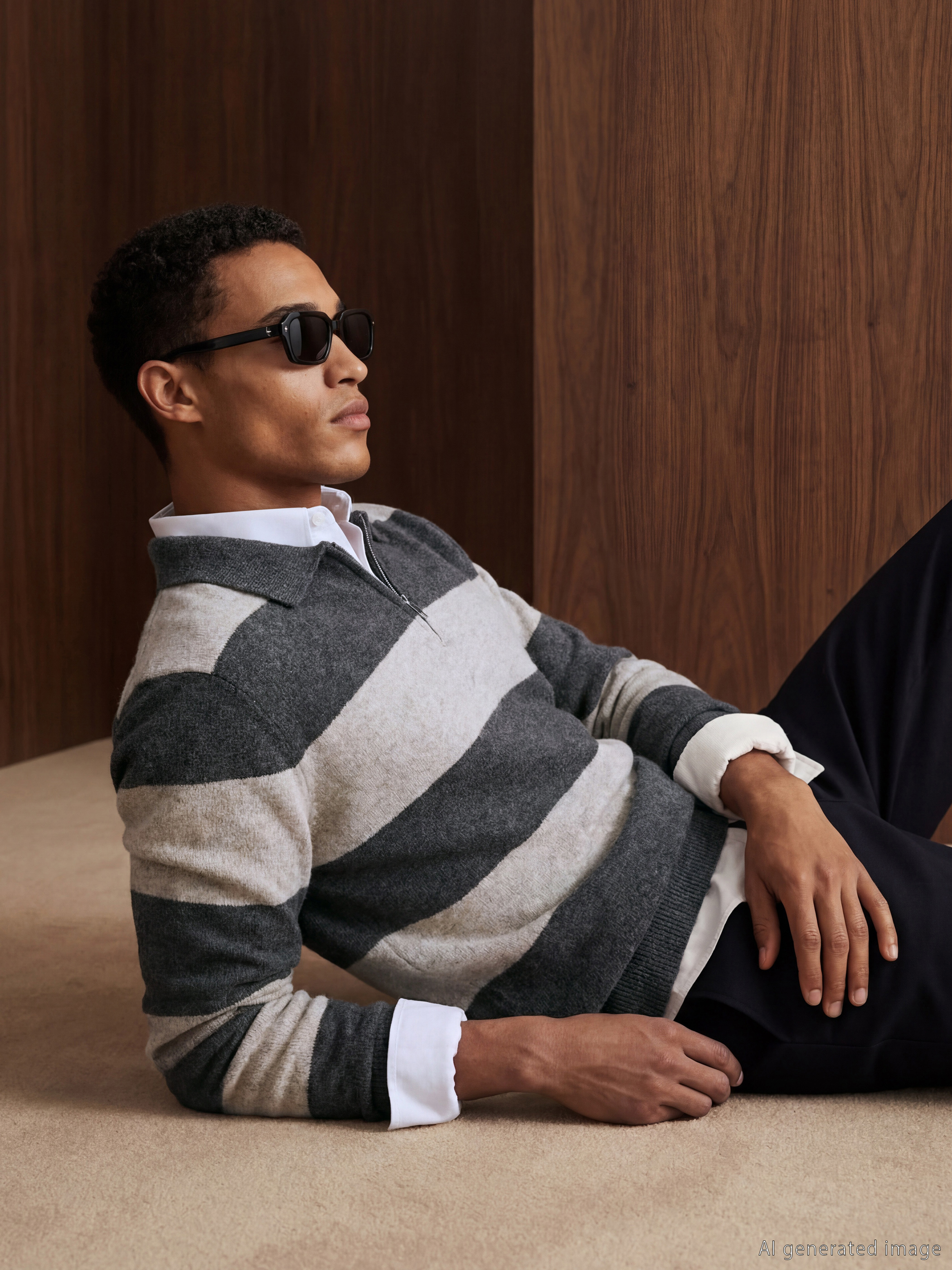 Gri Polo Yaka Yün Karışımlı Erkek Triko Kazak-4