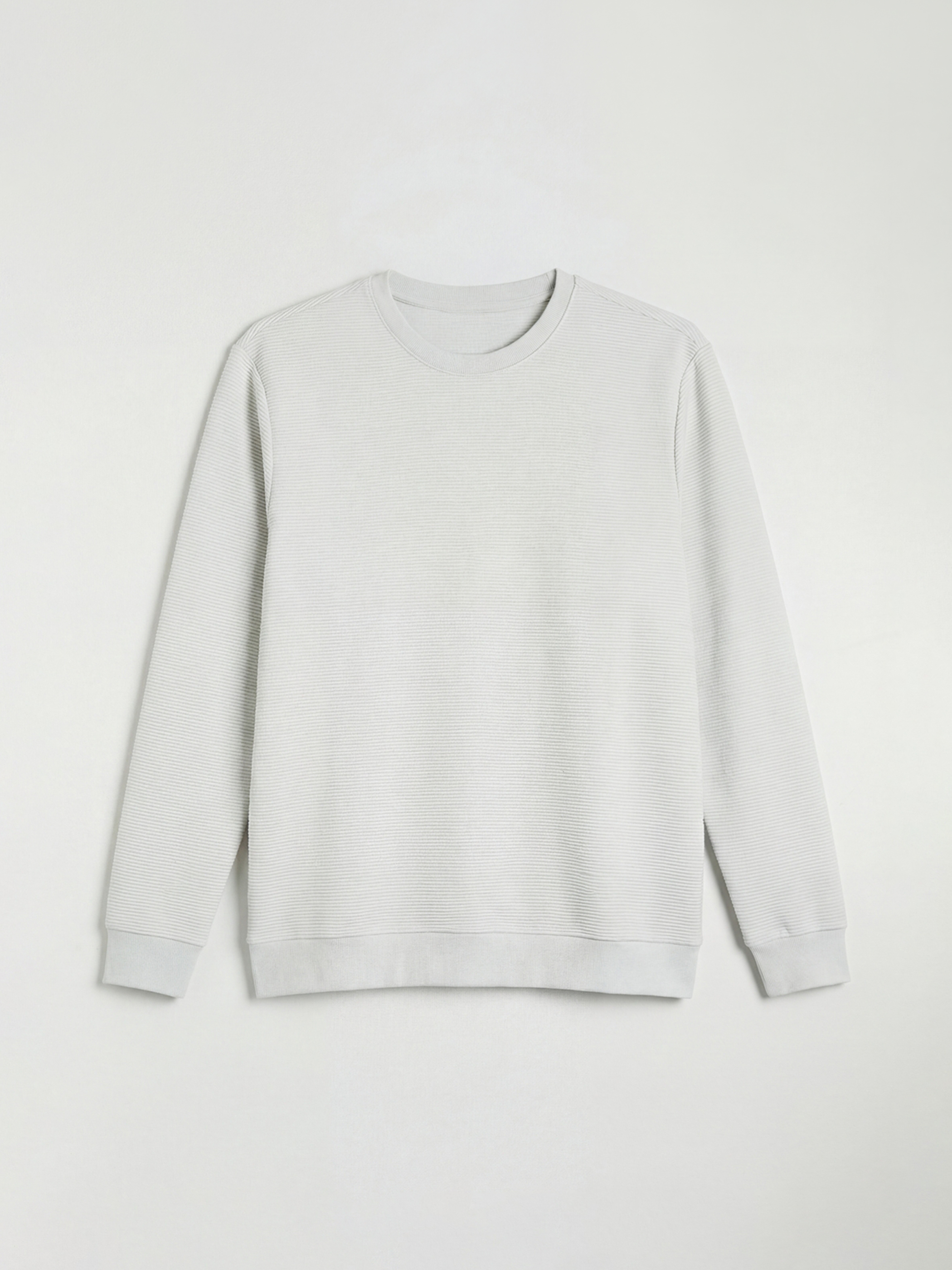 Gri Bisiklet Yaka Uzun Kollu Dokulu Erkek Sweatshirt-4