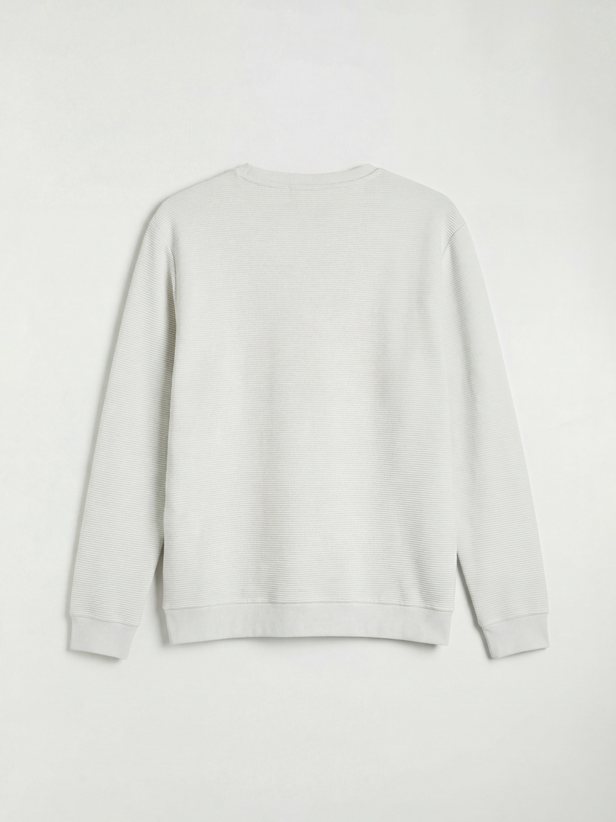 Gri Bisiklet Yaka Uzun Kollu Dokulu Erkek Sweatshirt-5