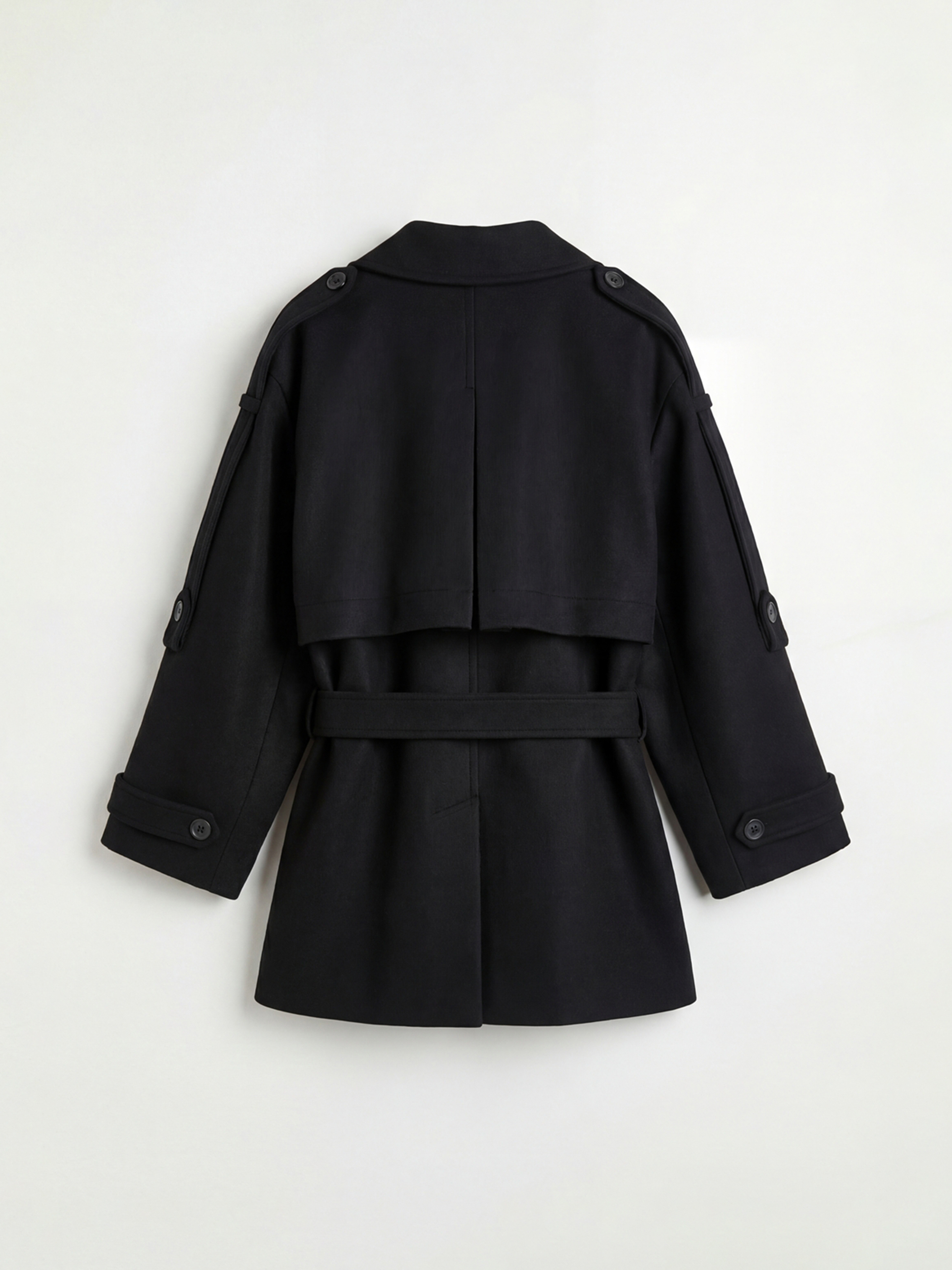 Siyah Kruvaze Yaka Oversize Kadın Kaşe Kaban	-6