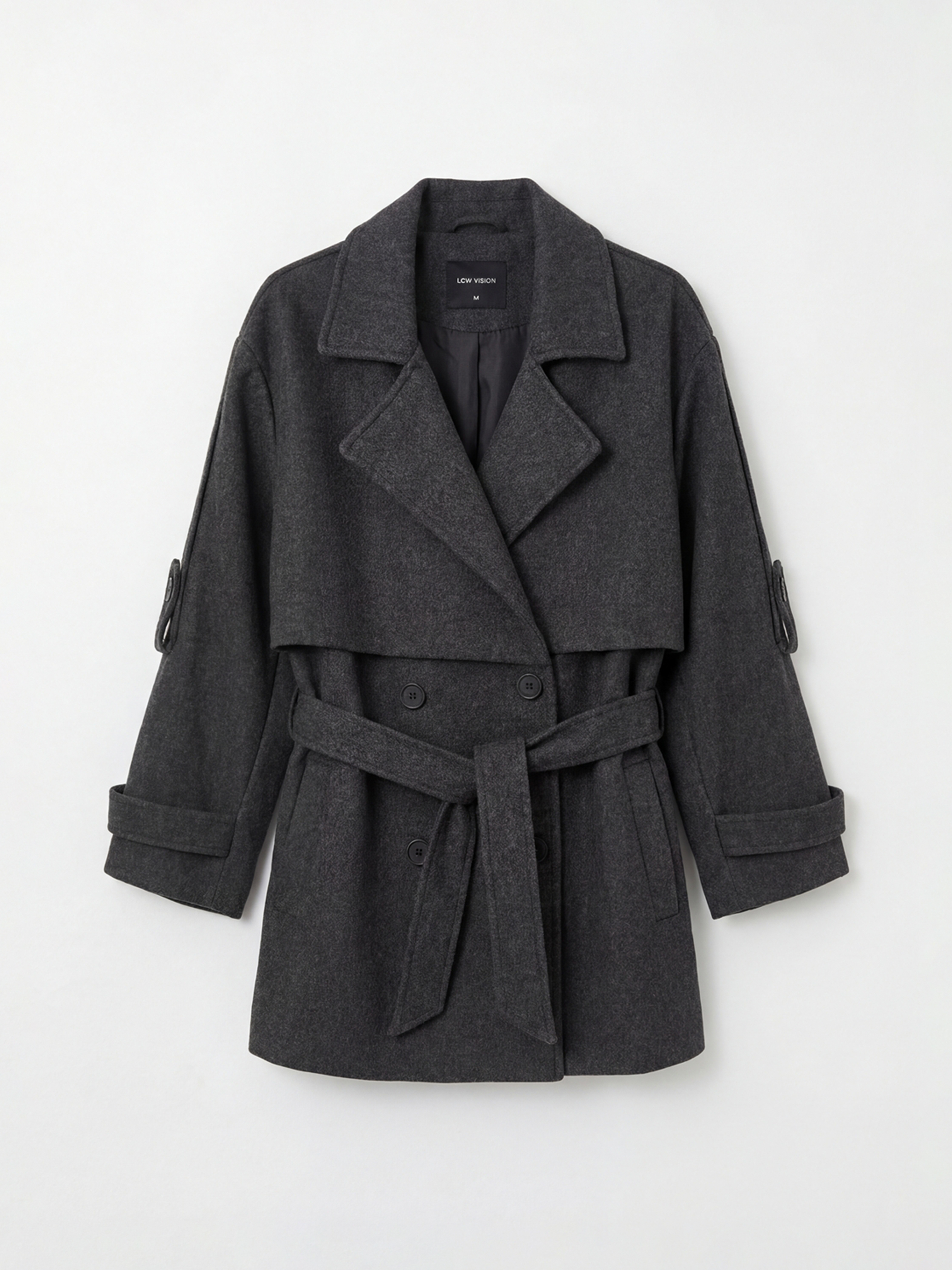 LCW Vision Kruvaze Yaka Oversize Kadın Kaşe Kaban	 - W5OR80Z8-CWN