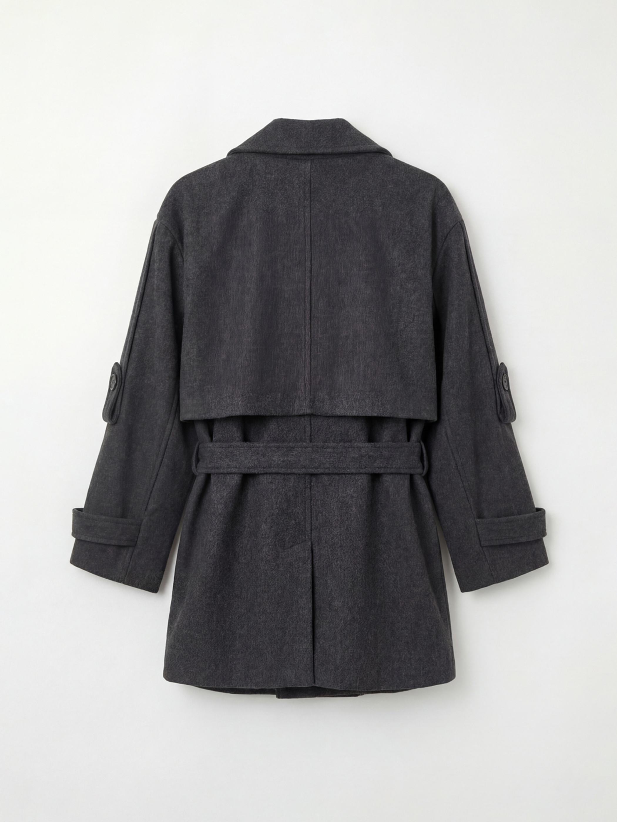 Antrasit Kruvaze Yaka Oversize Kadın Kaşe Kaban	-5