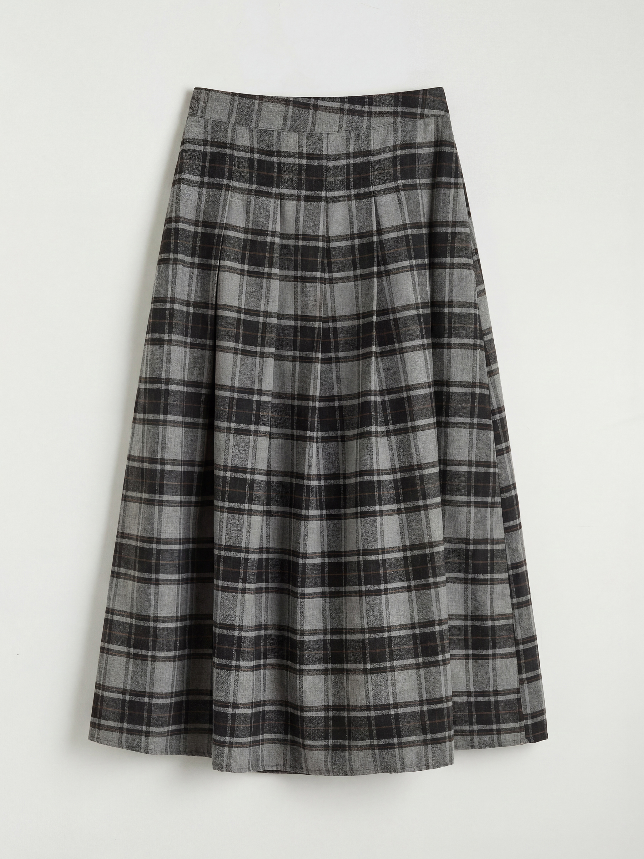 Siyah Yüksek Bel Ekose Pileli Etek-4