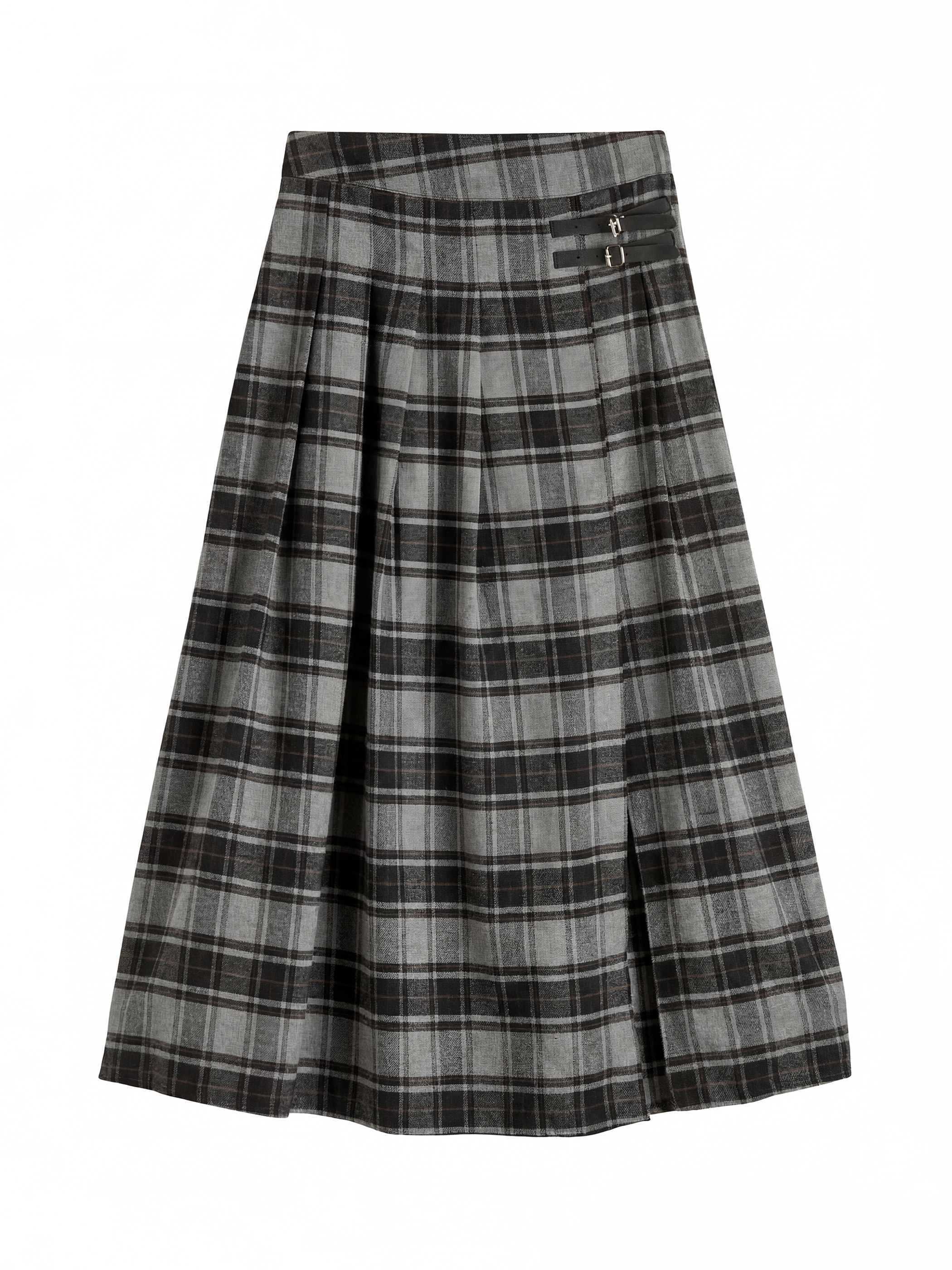 Siyah Yüksek Bel Ekose Pileli Etek-5