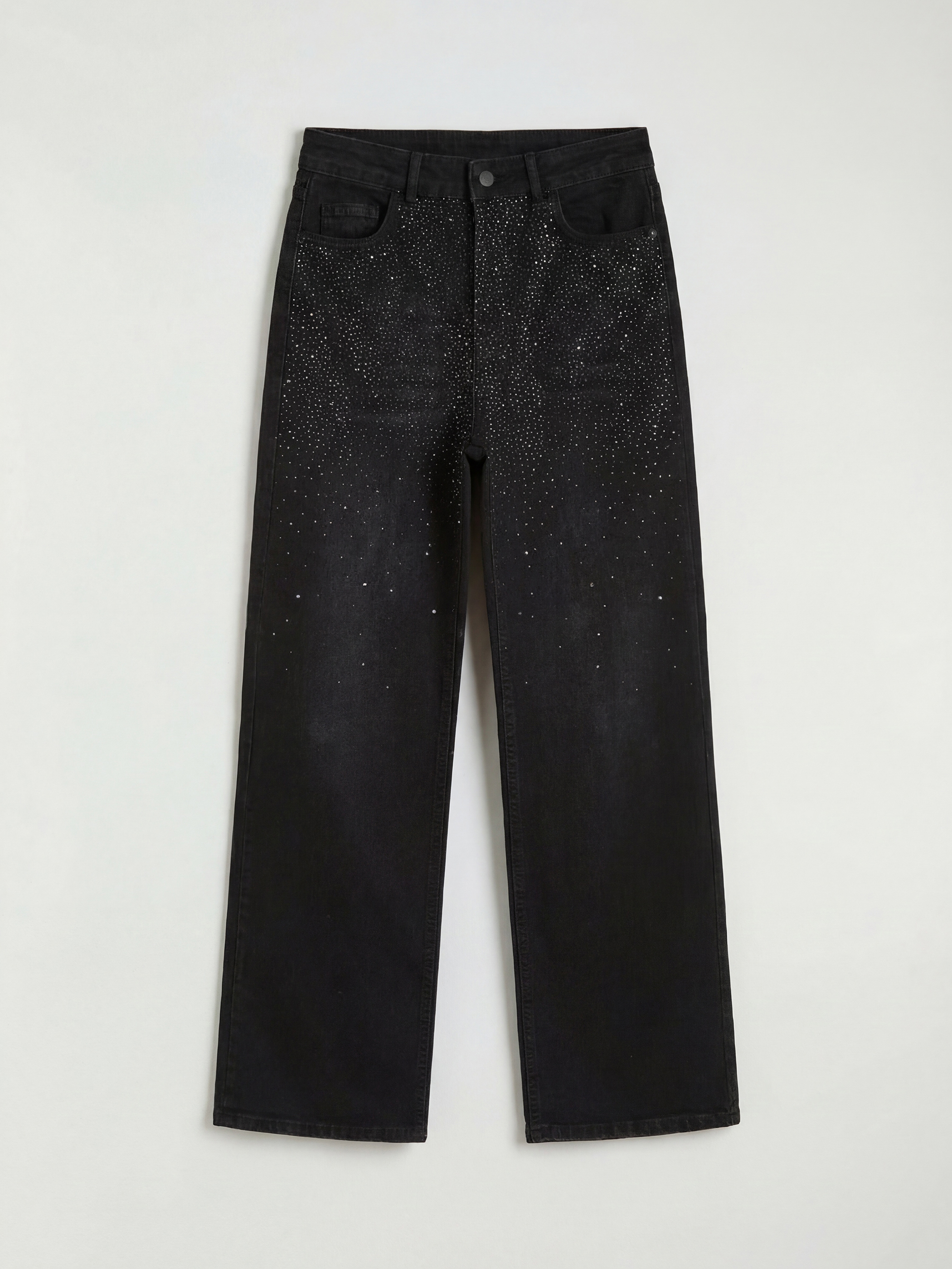 Siyah Straight Fit Taşlı Kadın Jean Pantolon-5