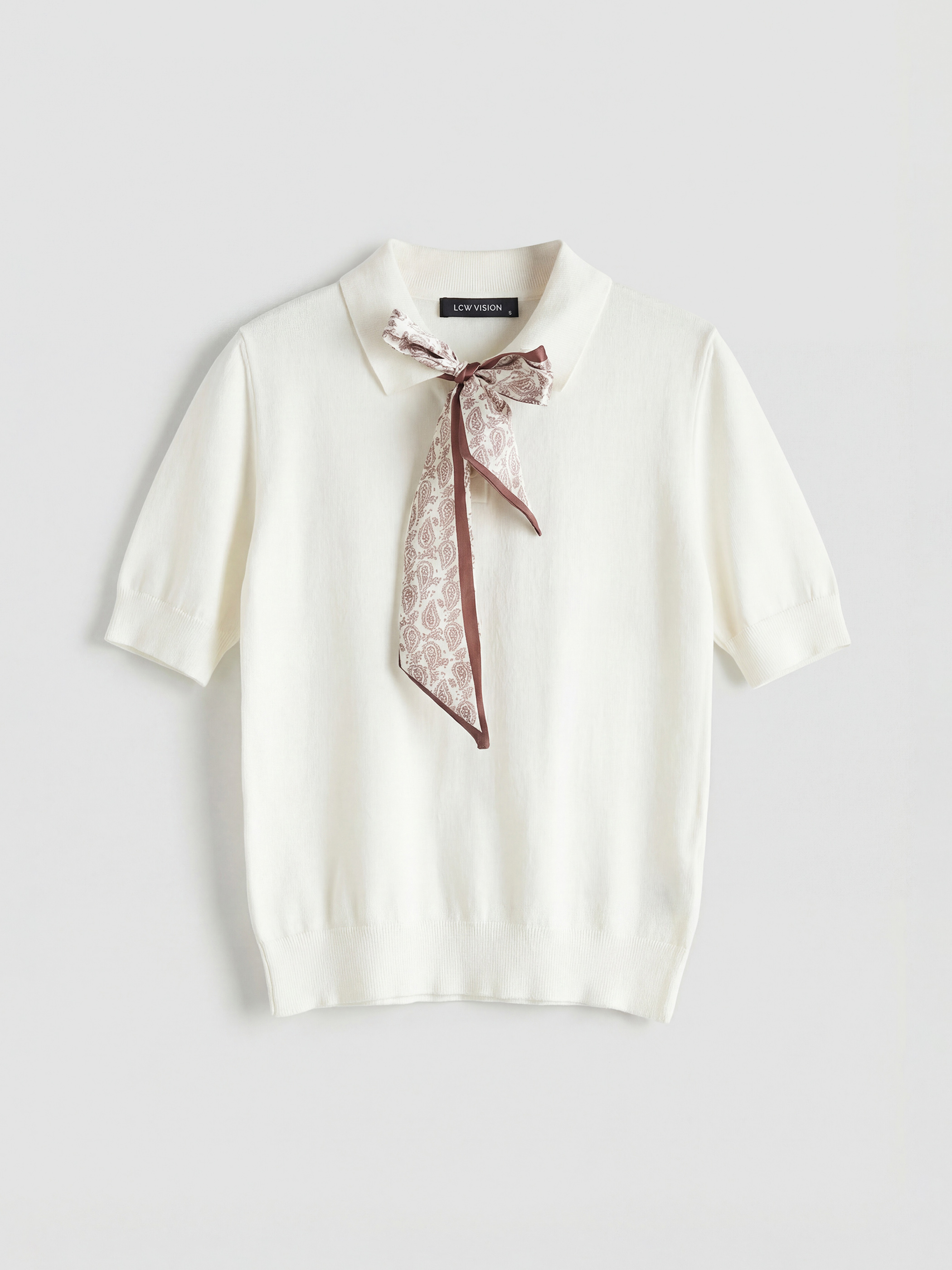 LCW Vision Polo Yaka Fular Detaylı Kadın Triko Kazak - W5OS91Z8-FDU