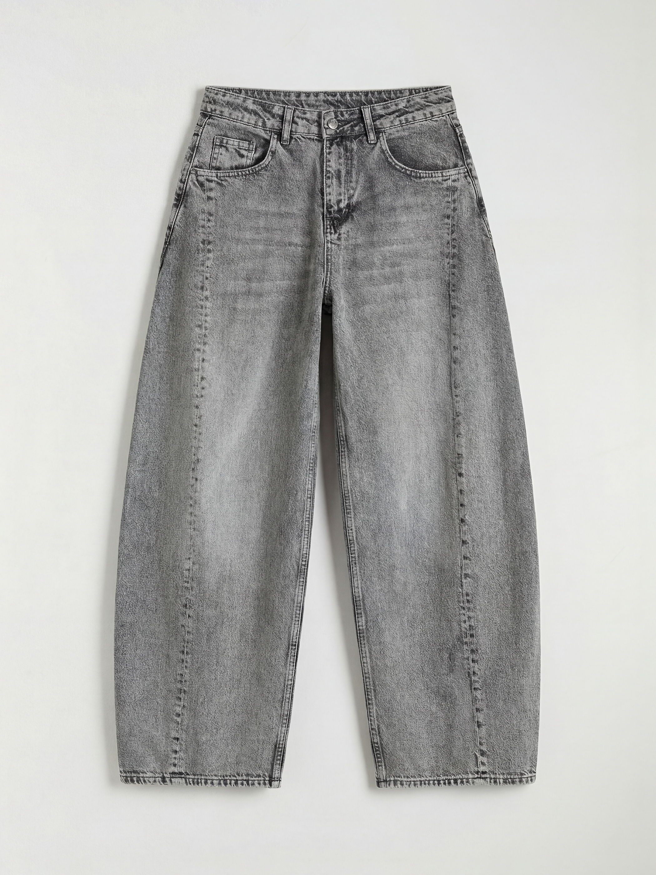 Gri Ballon Fit Kadın Jean Pantolon-4