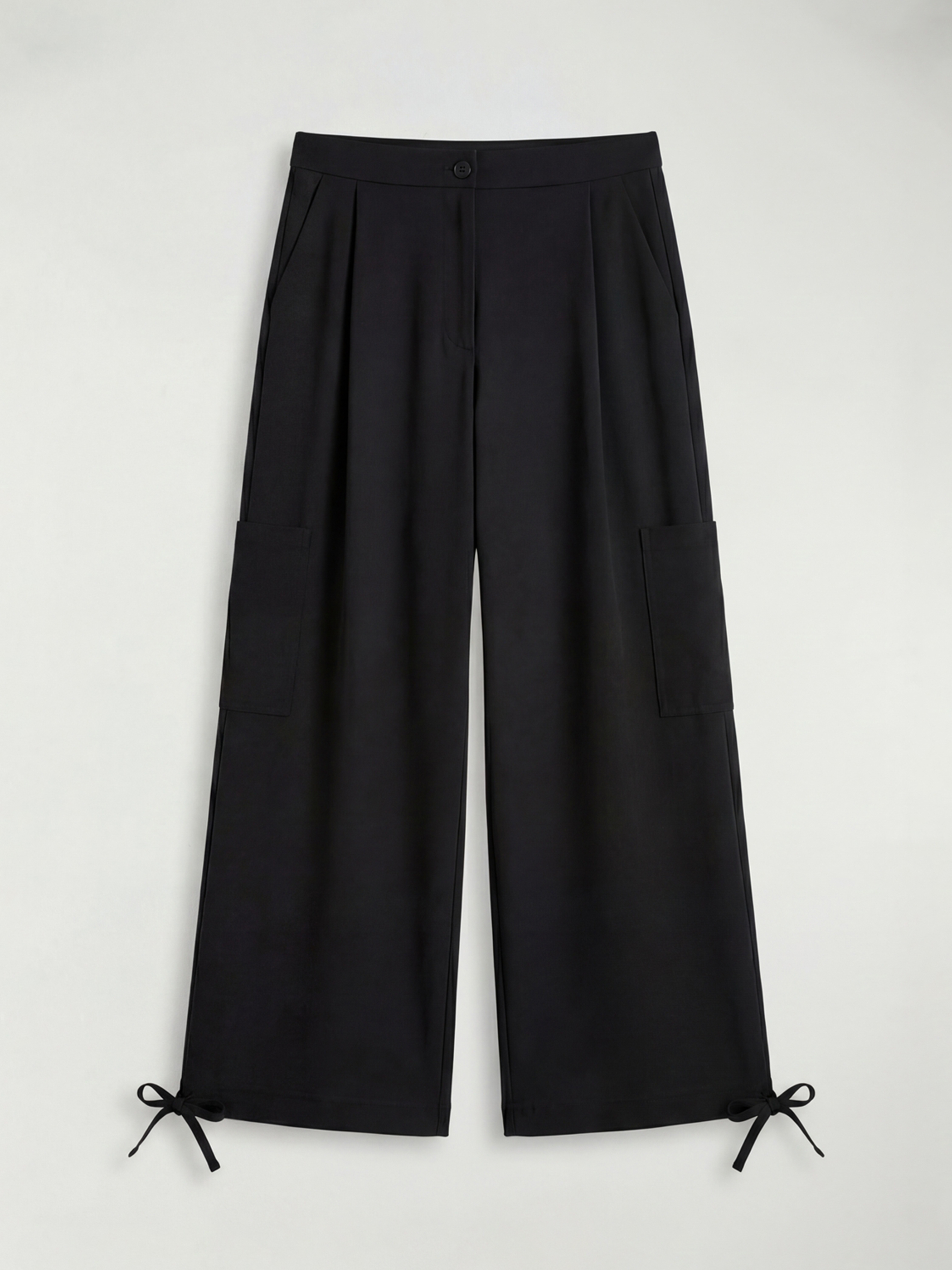 Siyah Standart Fit Kadın Kargo Pantolon-4