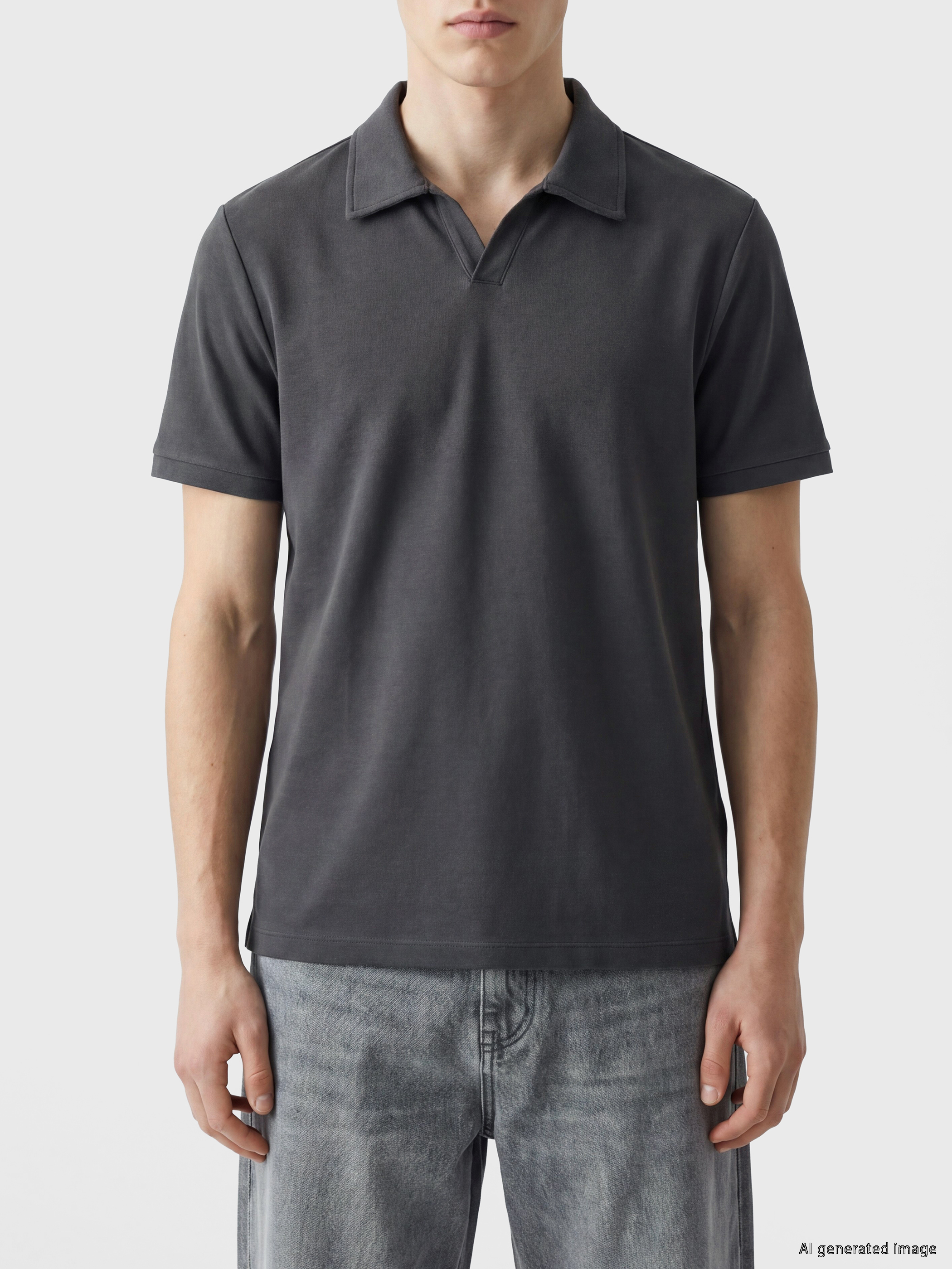 T-shirt mashkullore me jakë polo nga pëlhurë peshqiri-2