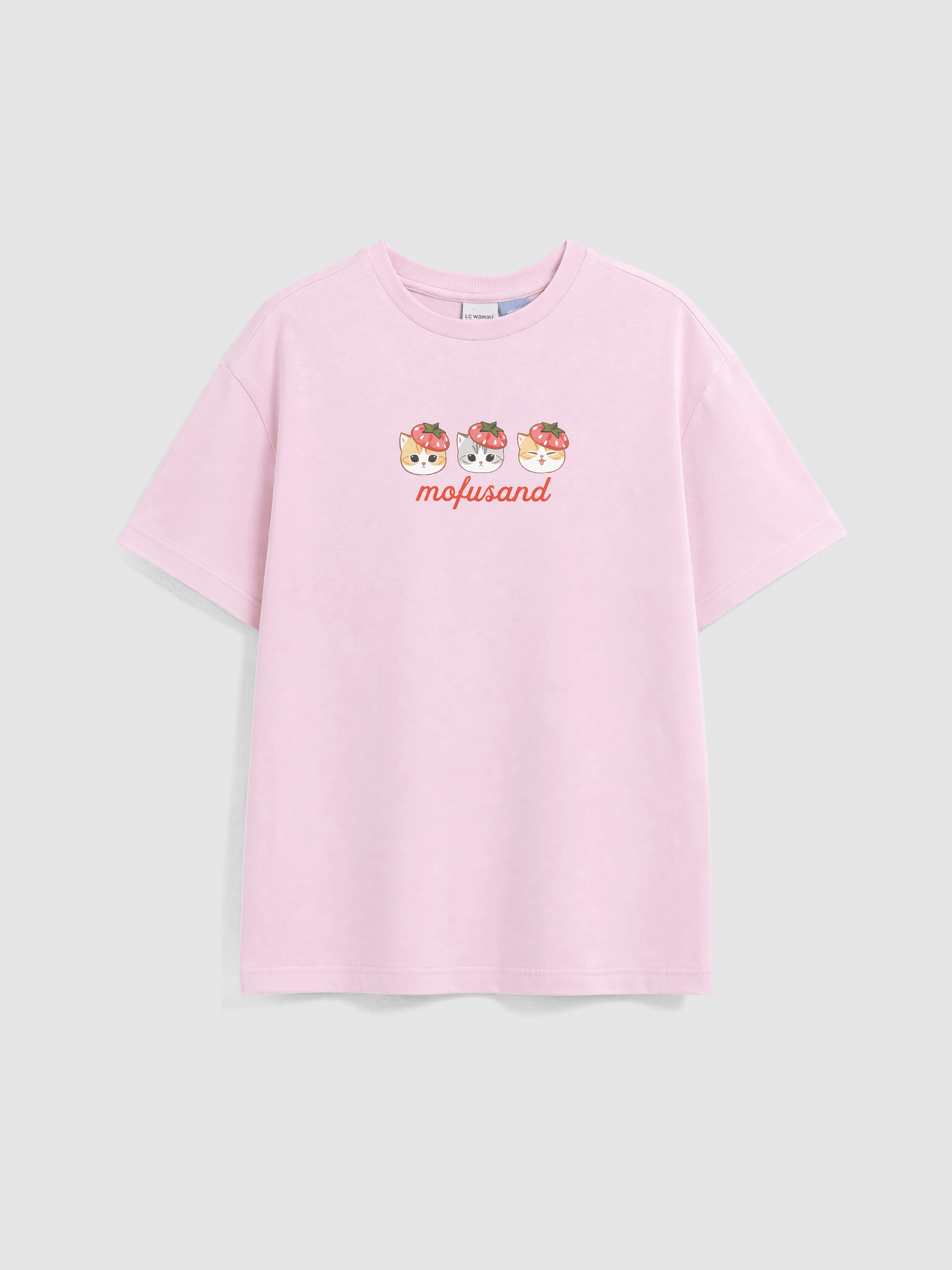 LCW Kids Bisiklet Yaka Mofusand Baskılı Kız Çocuk Tişört
