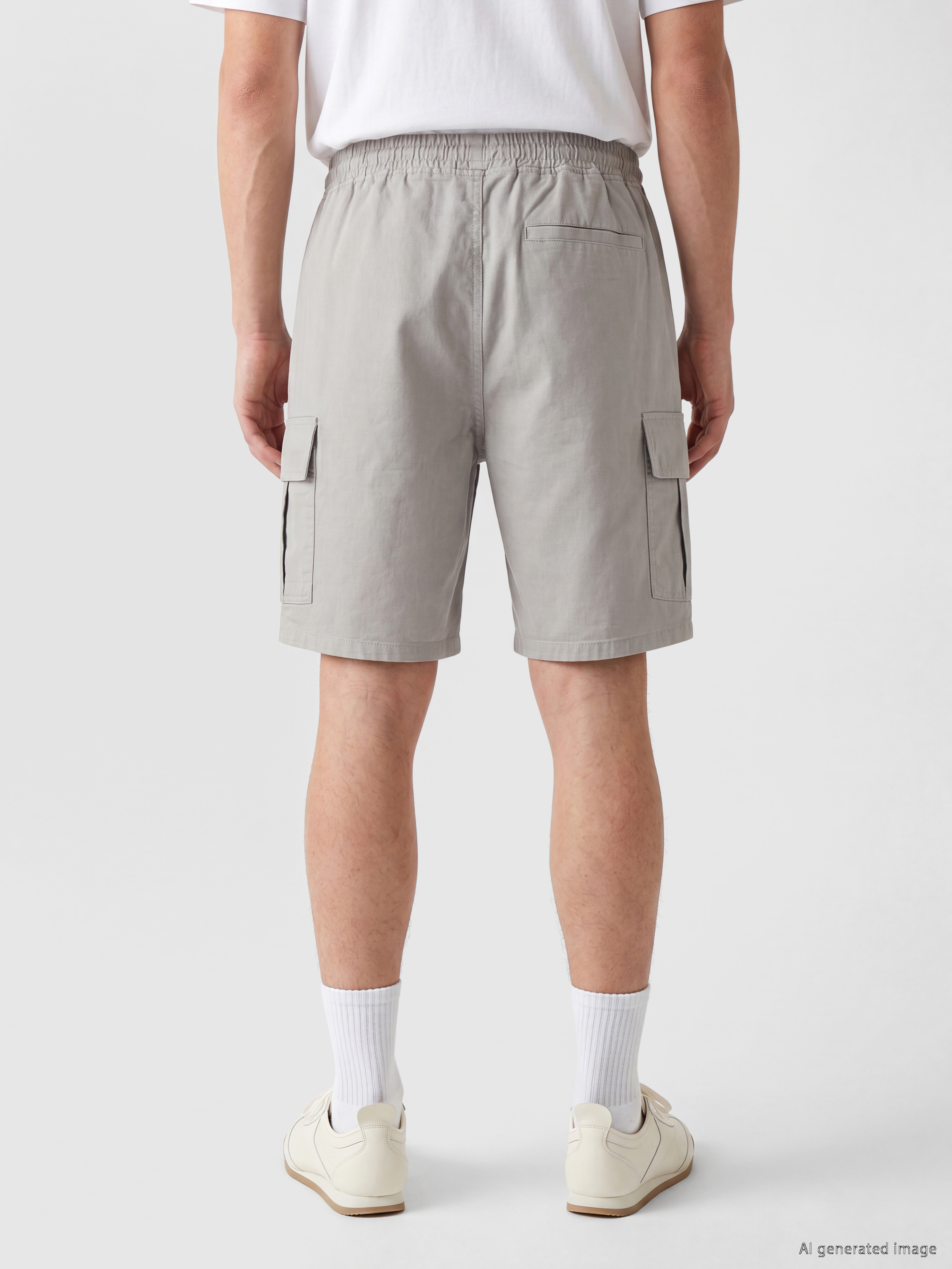 Regular Fit Elastic Waist Men's Cargo Shorts-3