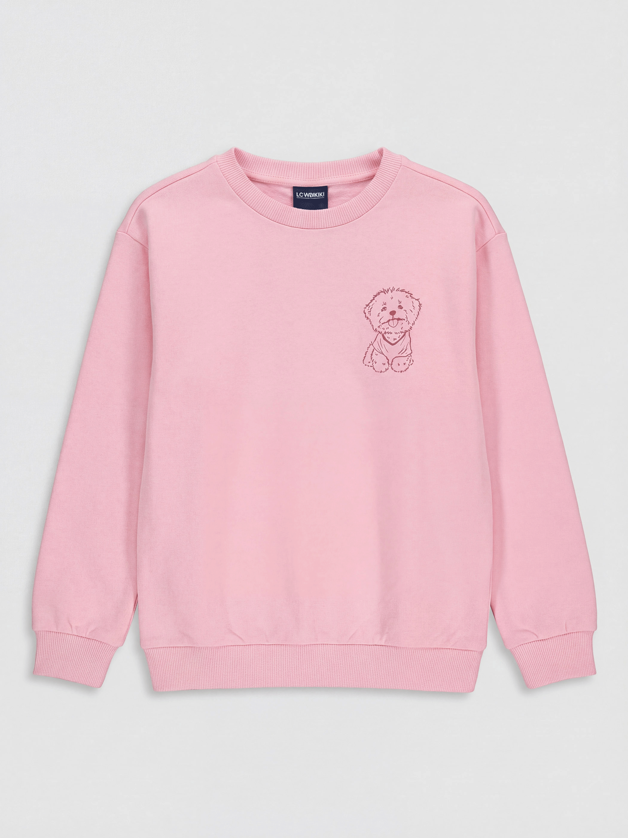 LCW Kids Bisiklet Yaka Baskılı Kız Çocuk Sweatshirt