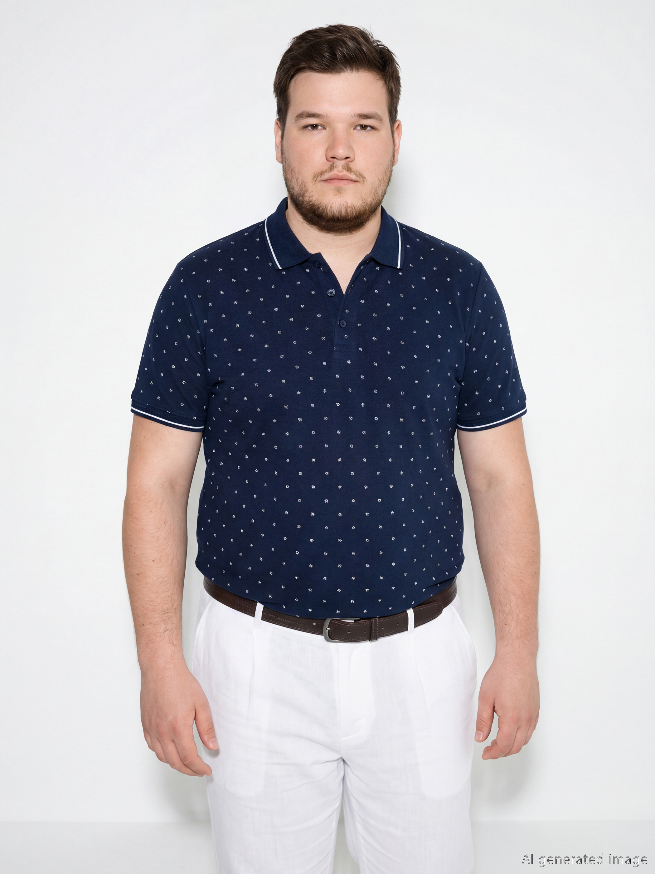 Polo Neck Short Sleeve Patterned Pique Men's T-shirt-1