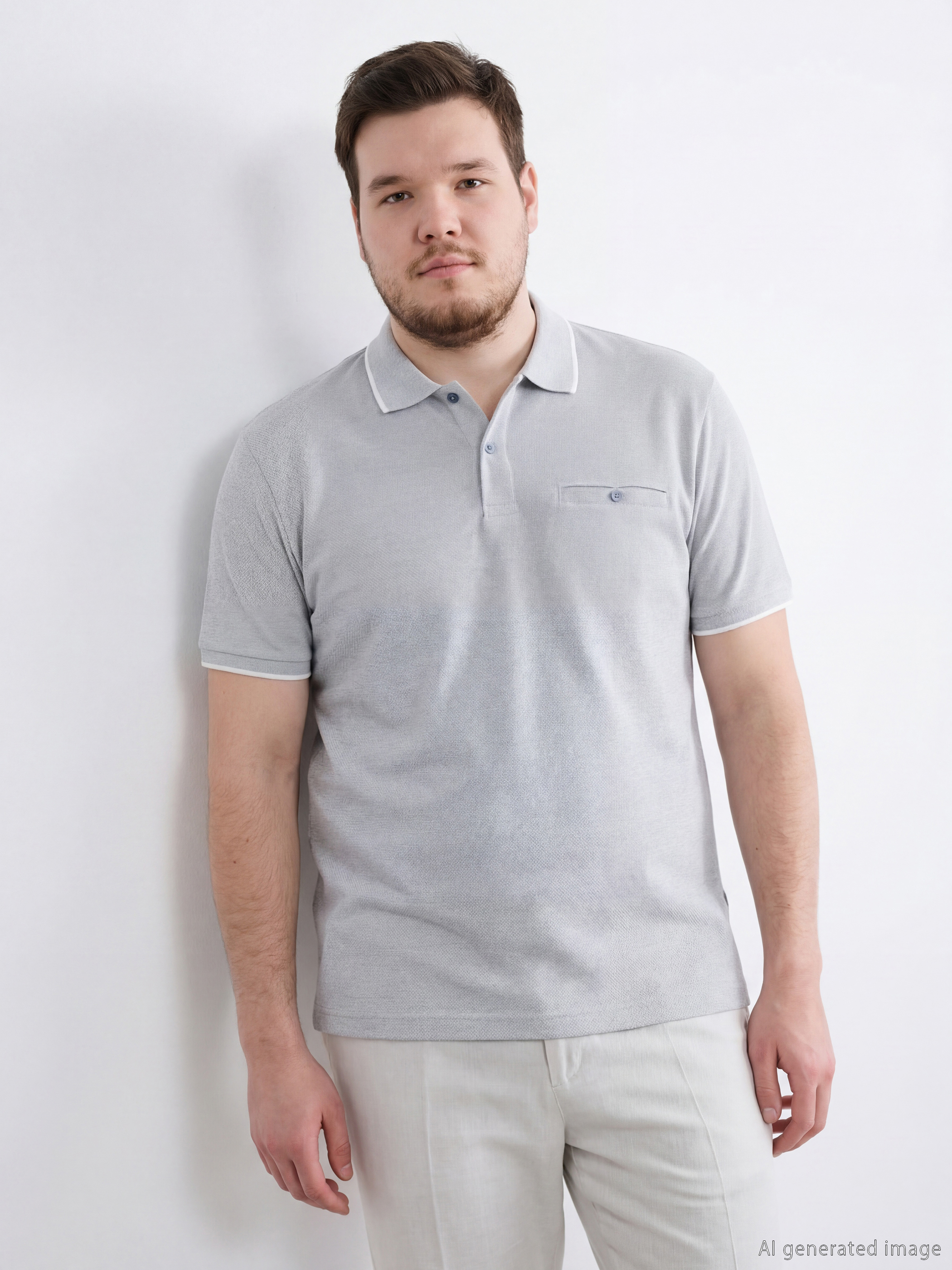 Polo Neck Mercerized-look Men's T-shirt-2