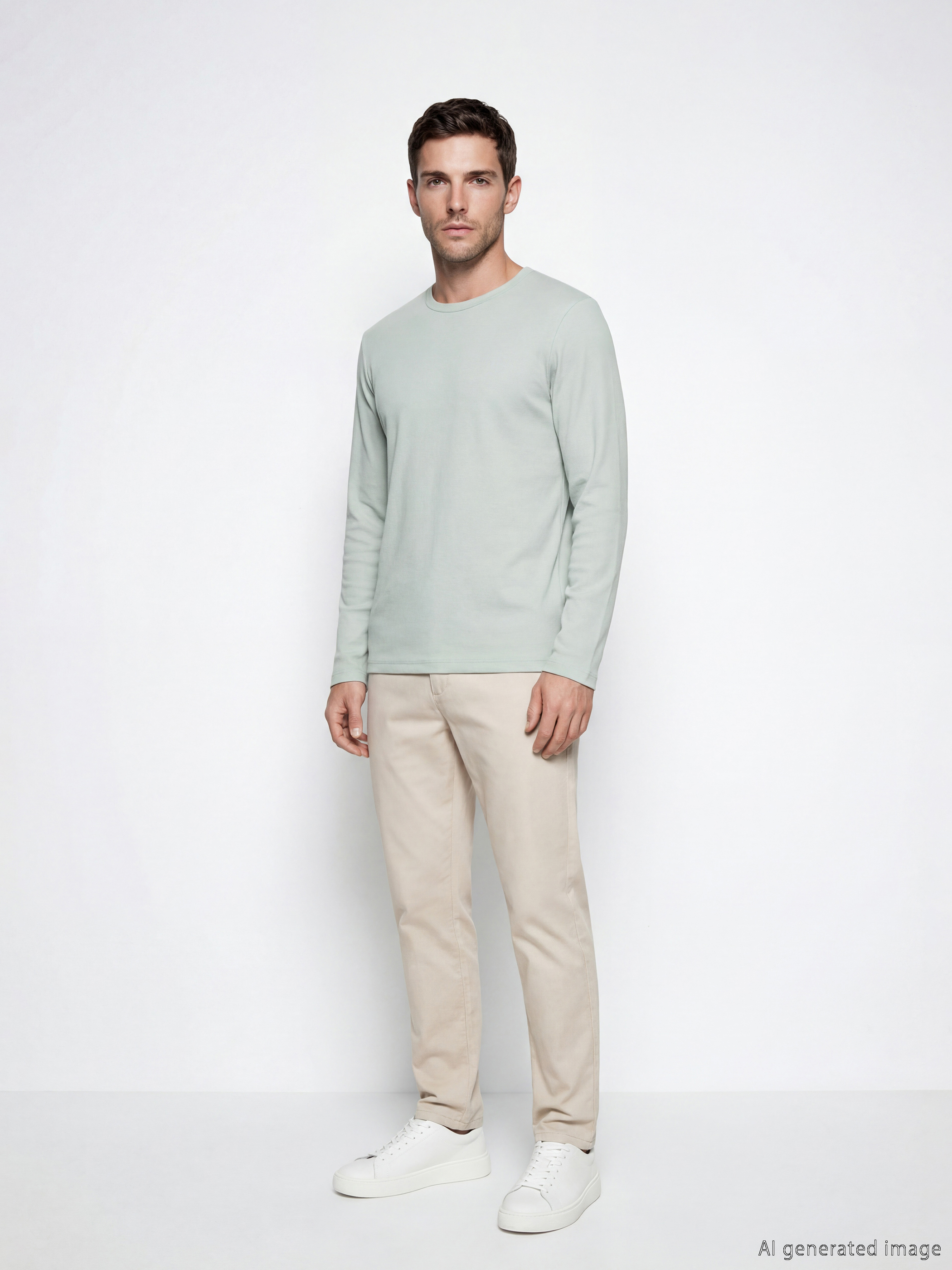 Yeşil Bisiklet Yaka Uzun Kollu Erkek Tişört-1