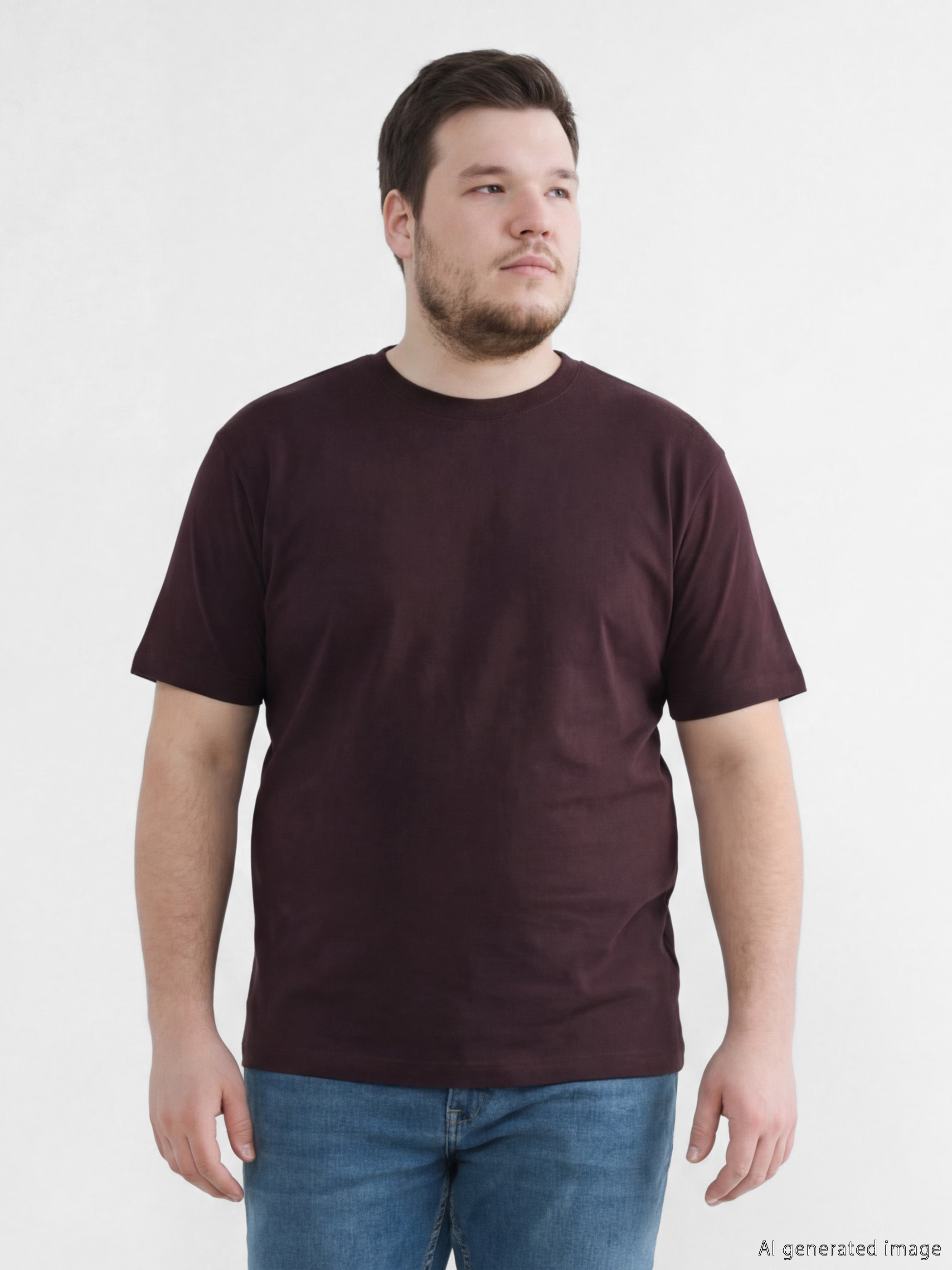 Mürdüm Bisiklet Yaka Erkek Penye Tişört-1