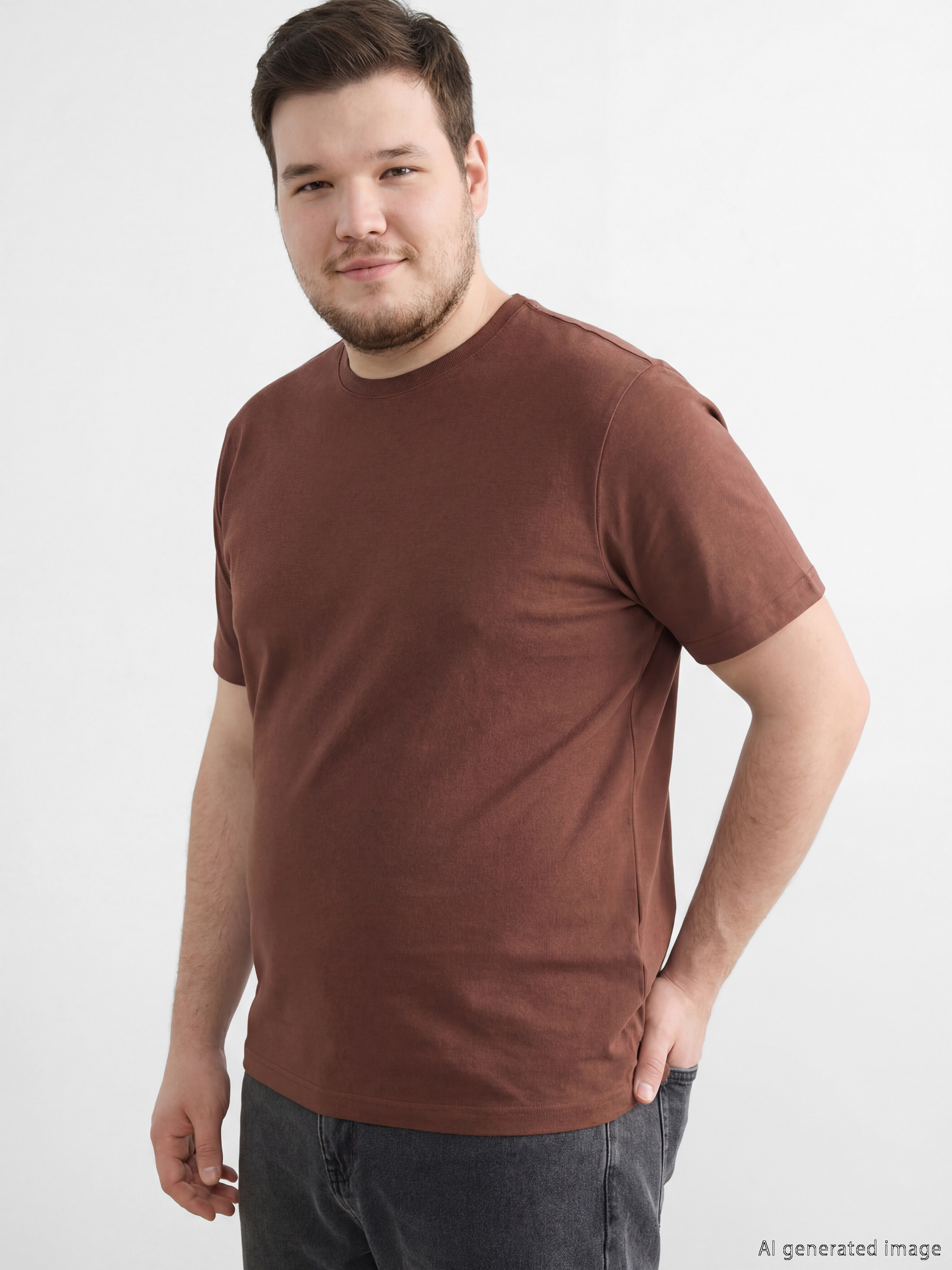 Kahverengi Bisiklet Yaka Penye Erkek Tişört-1