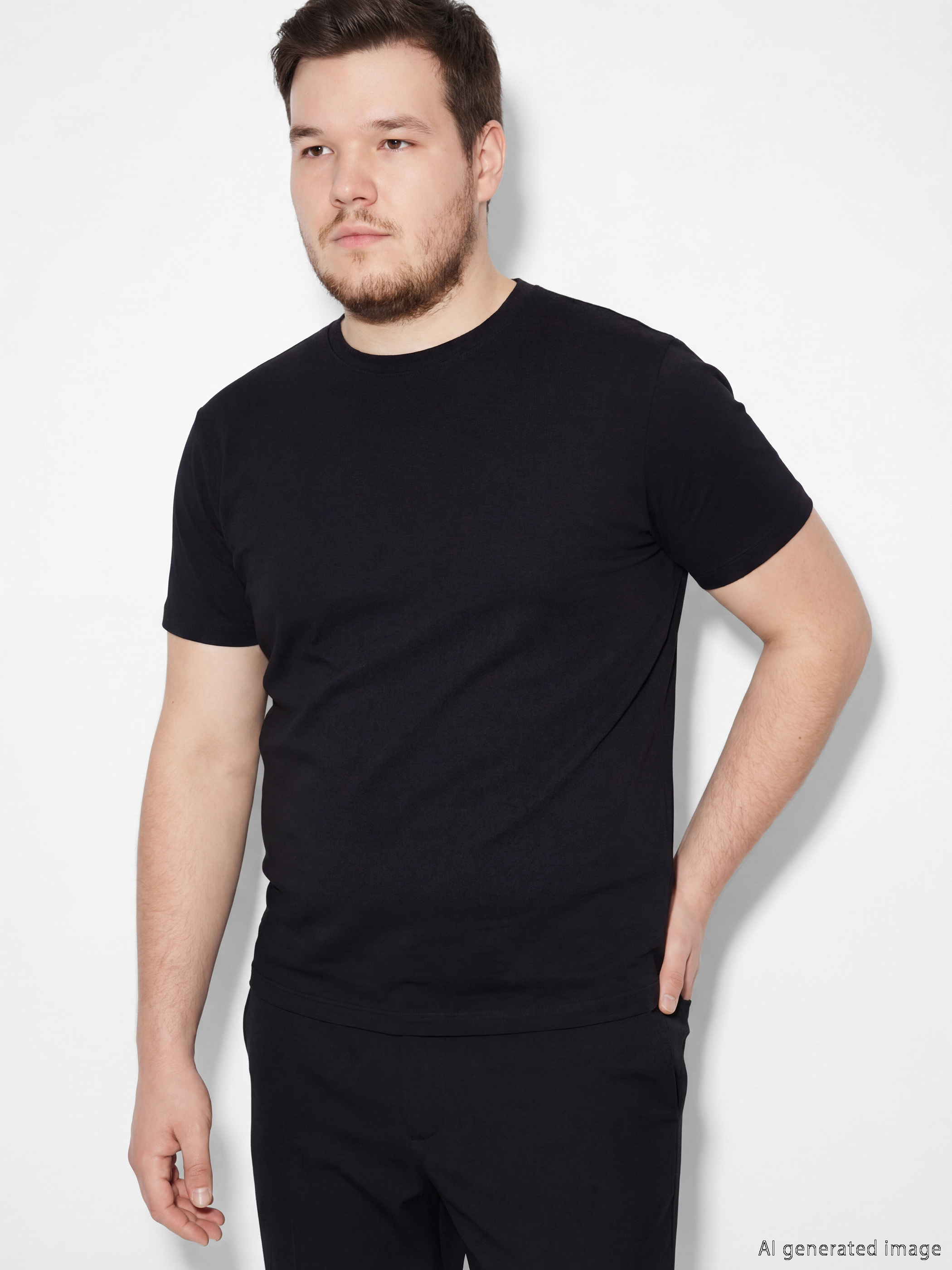 Siyah Bisiklet Yaka Penye Erkek Tişört-1