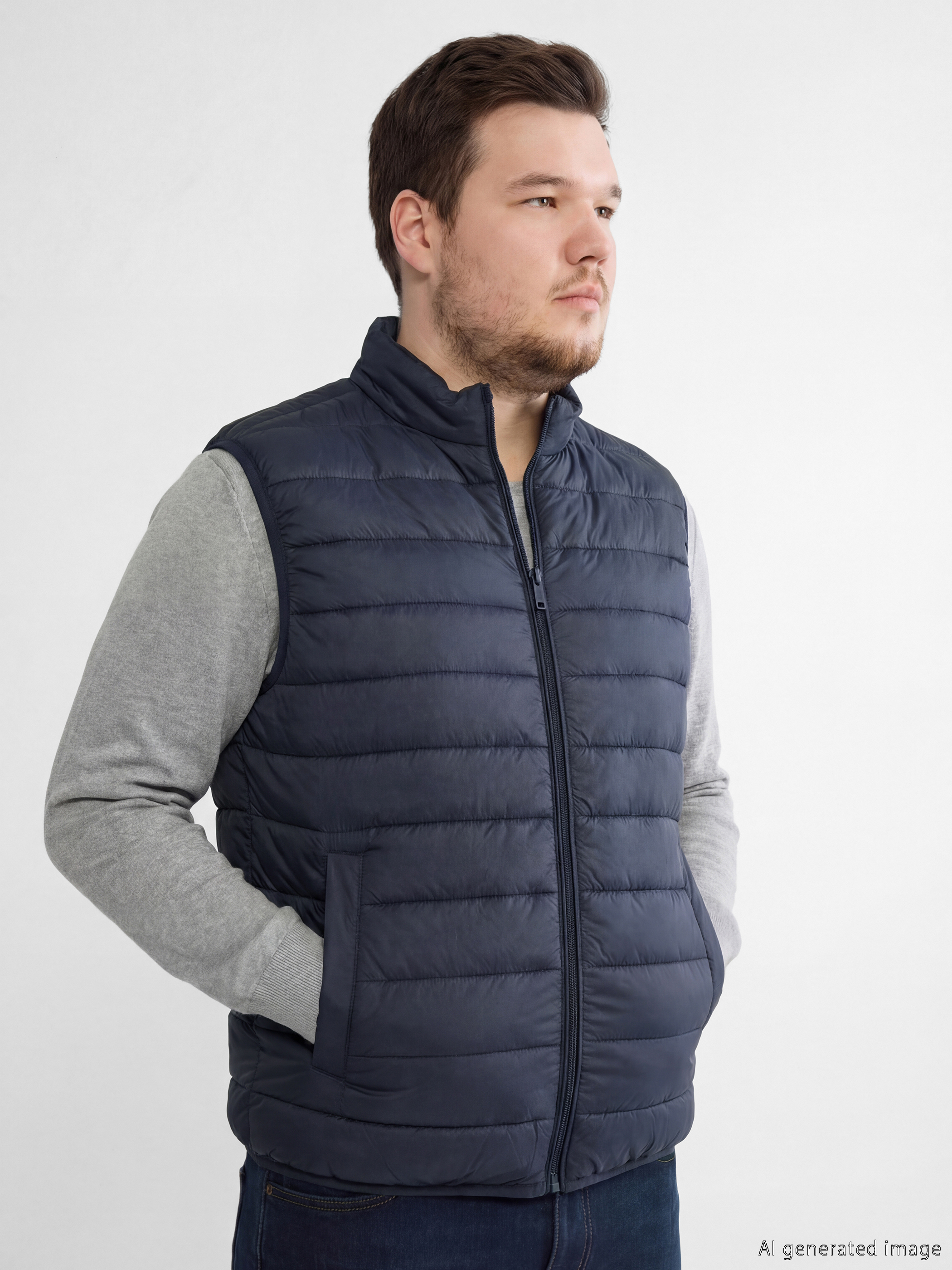 Lacivert Standart Kalıp Dik Yaka Erkek Şişme Yelek-2