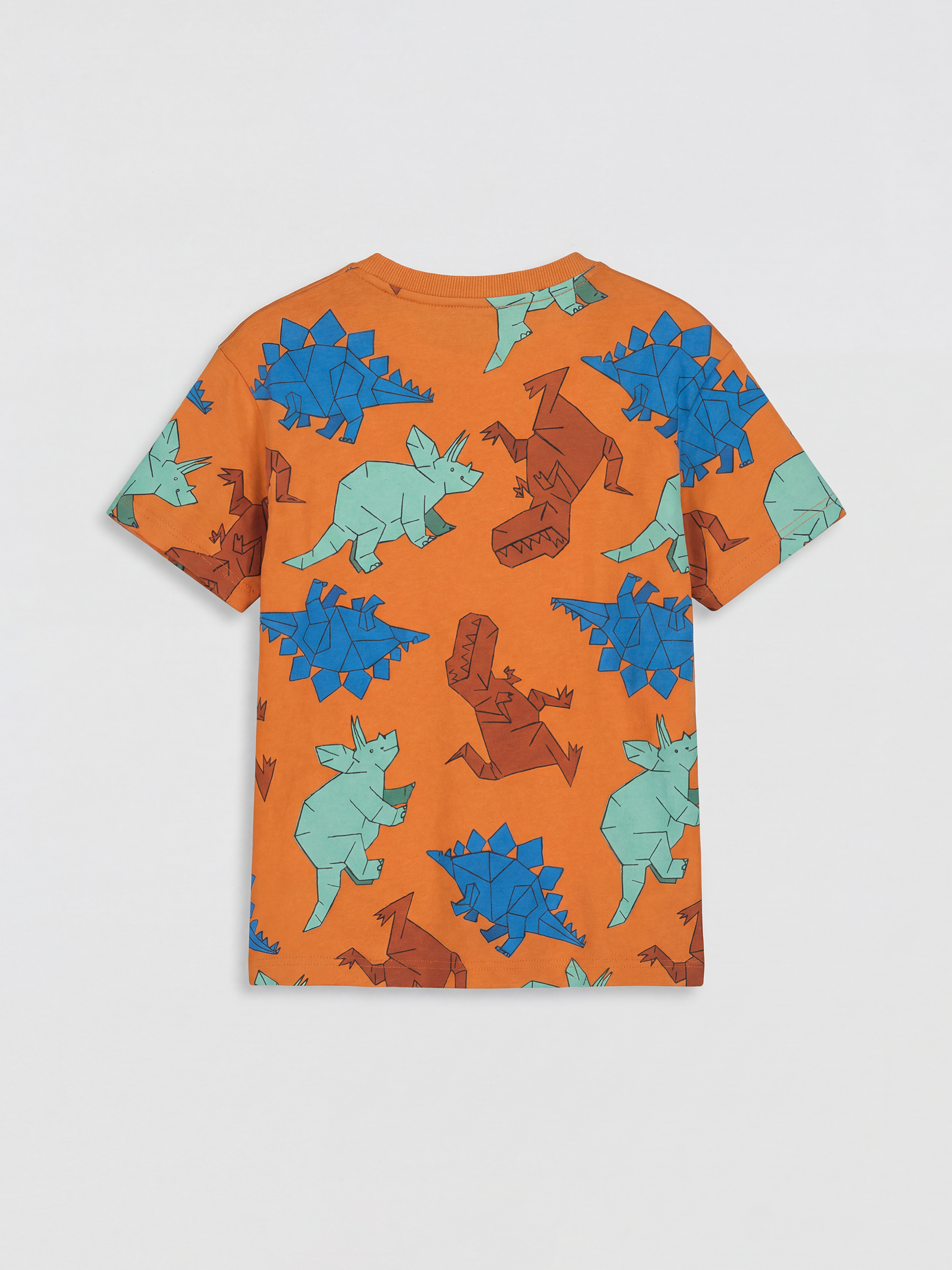 Turuncu Bisiklet Yaka Dinozor Baskılı Erkek Çocuk Tişört-1