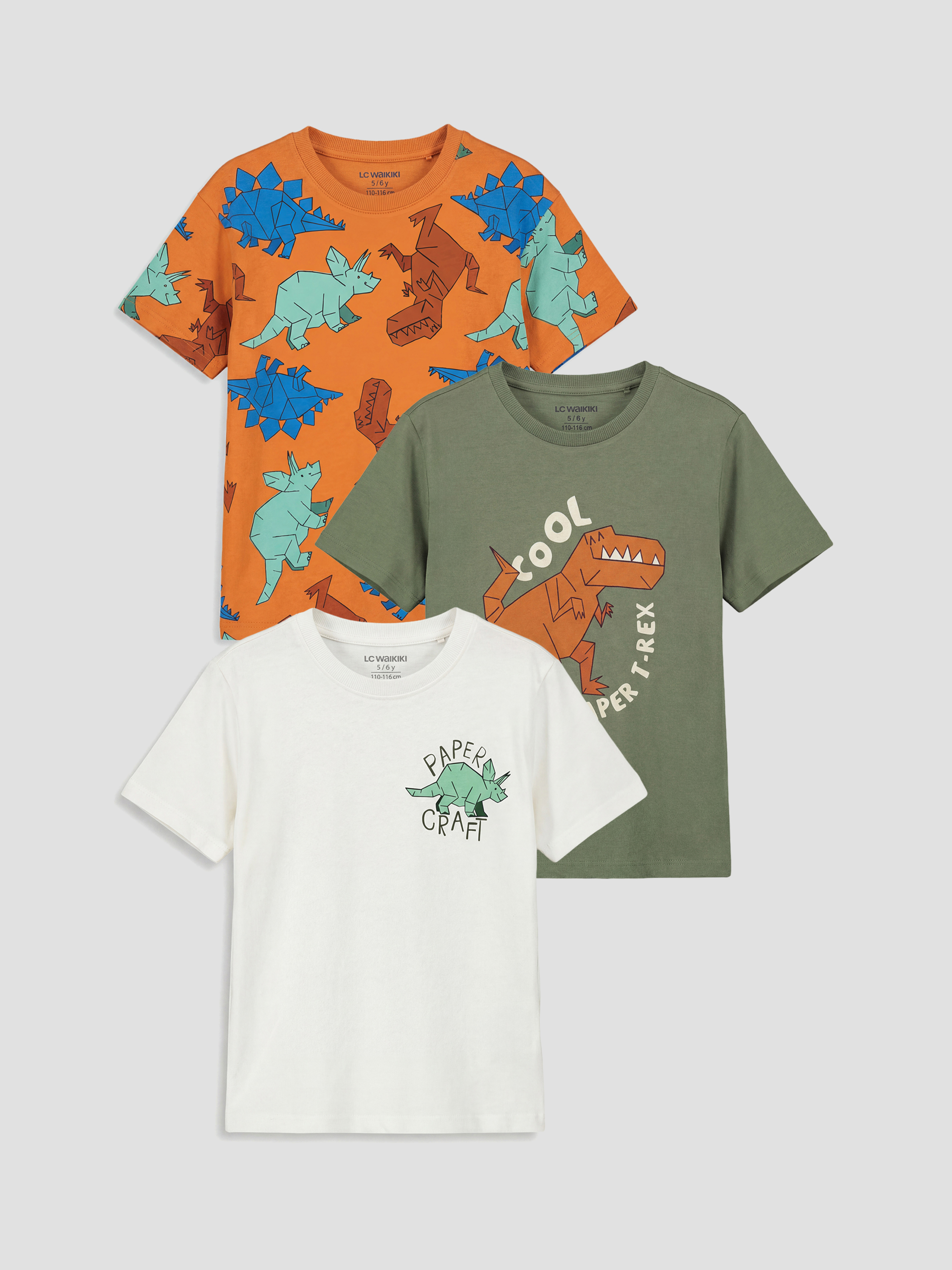 LCW Kids Dinosaur Printed Boys' T-shirt 3 Pack - S61434Z1-GX7