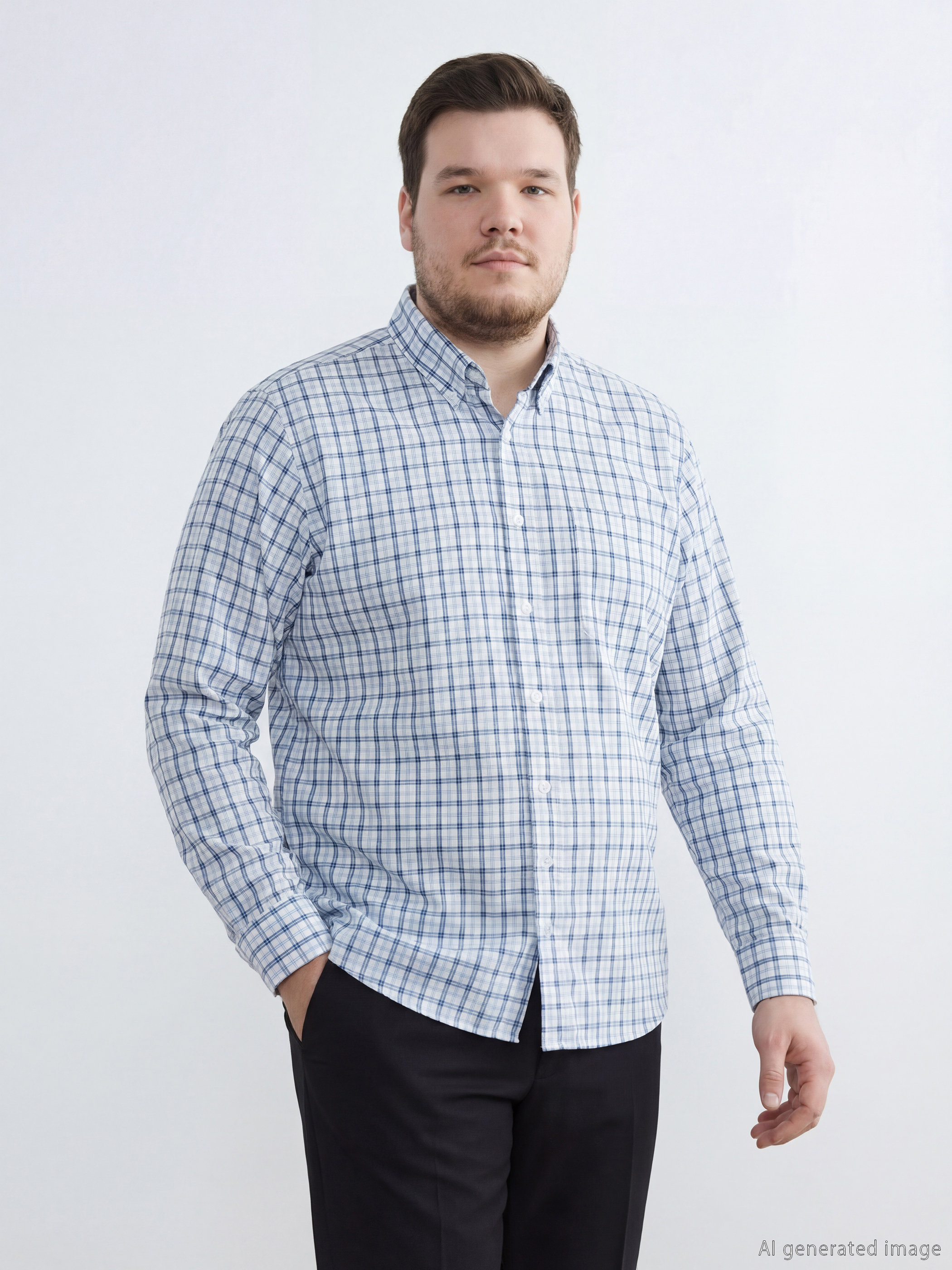 Mavi Regular Fit Ekose Gabardin Erkek Gömlek-1