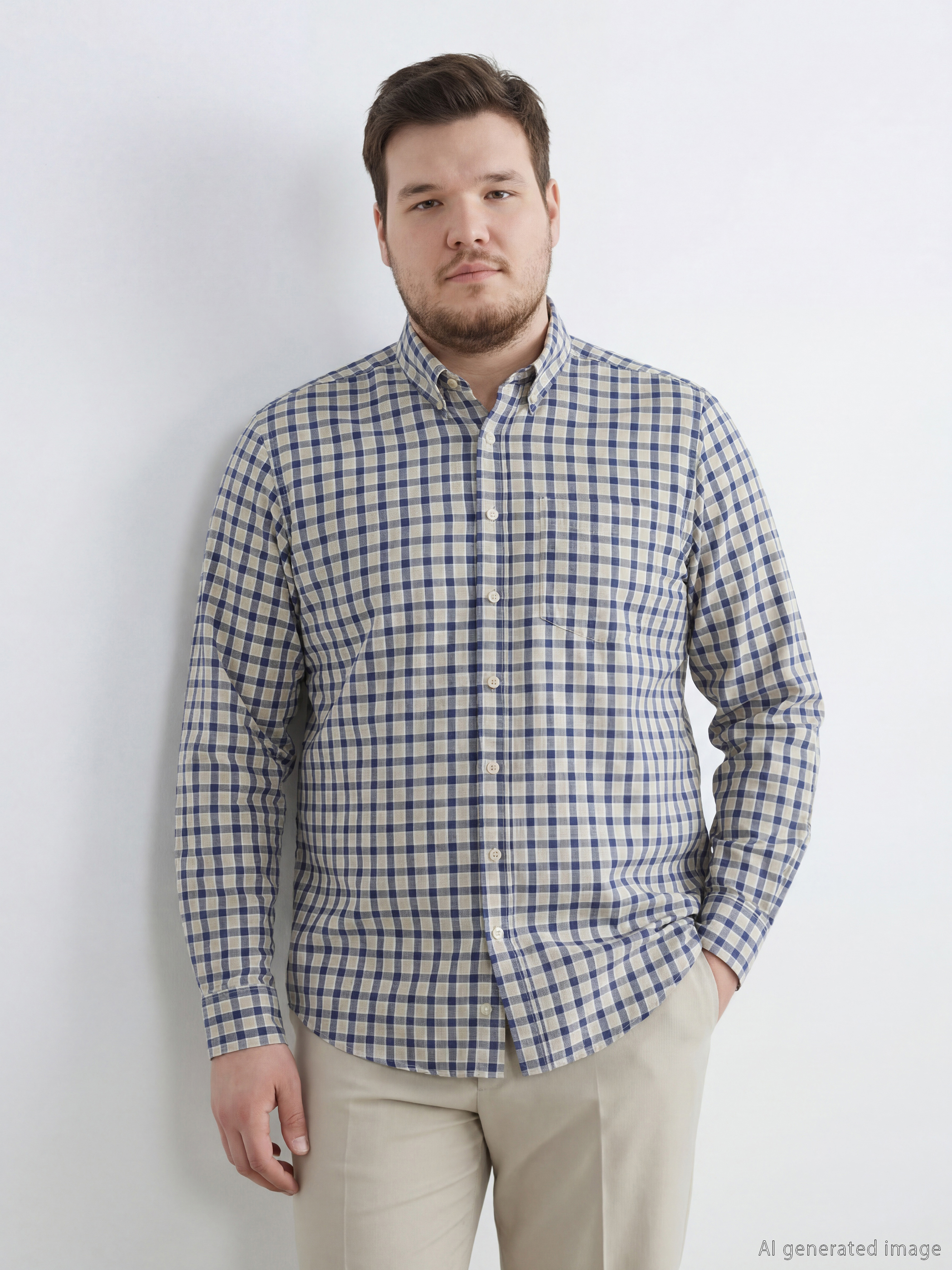 Bej Regular Fit Ekose Gabardin Erkek Gömlek-1