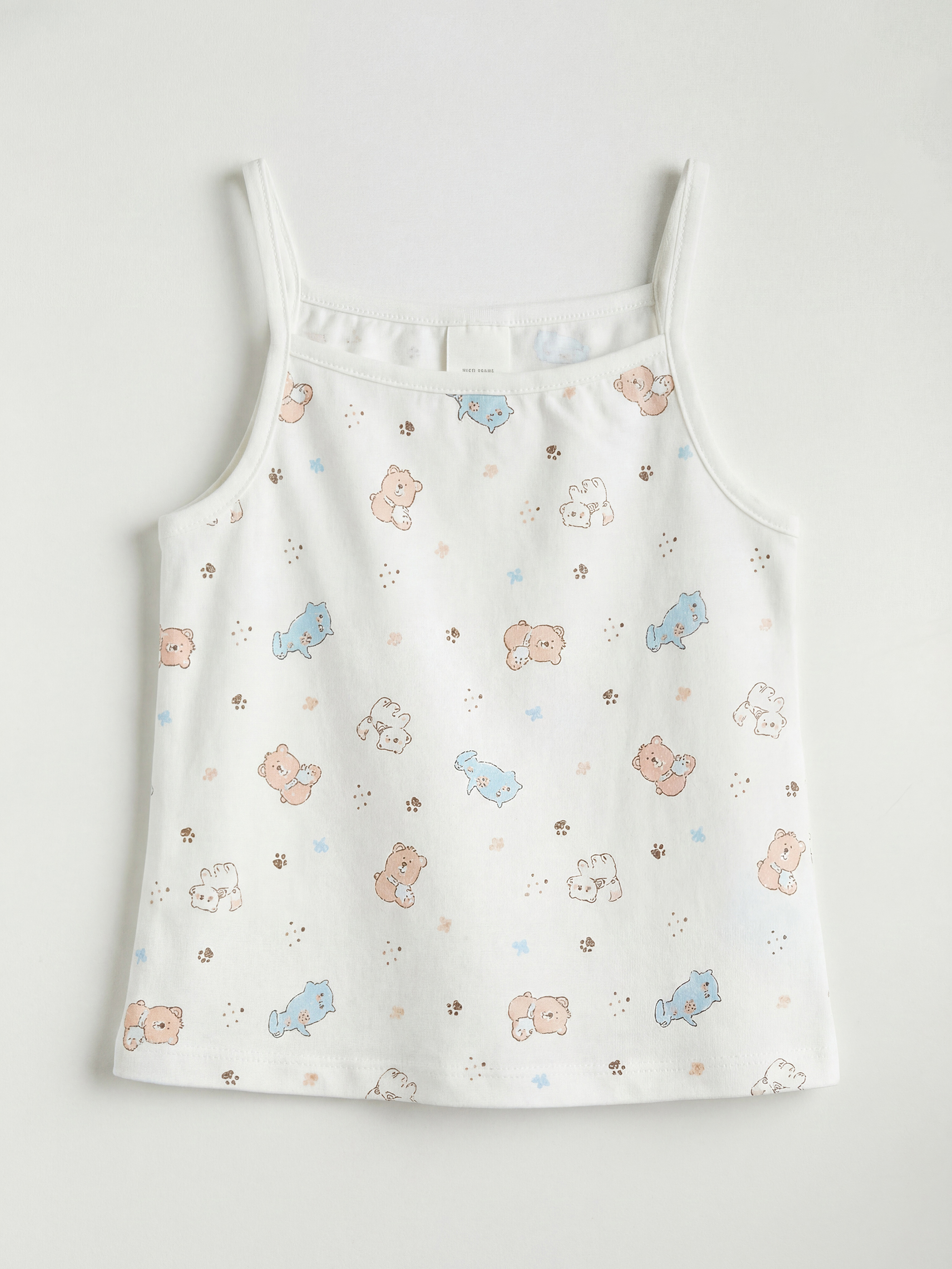 Ekru Kare Yaka Baskılı Kız Çocuk Atlet 2'li-1