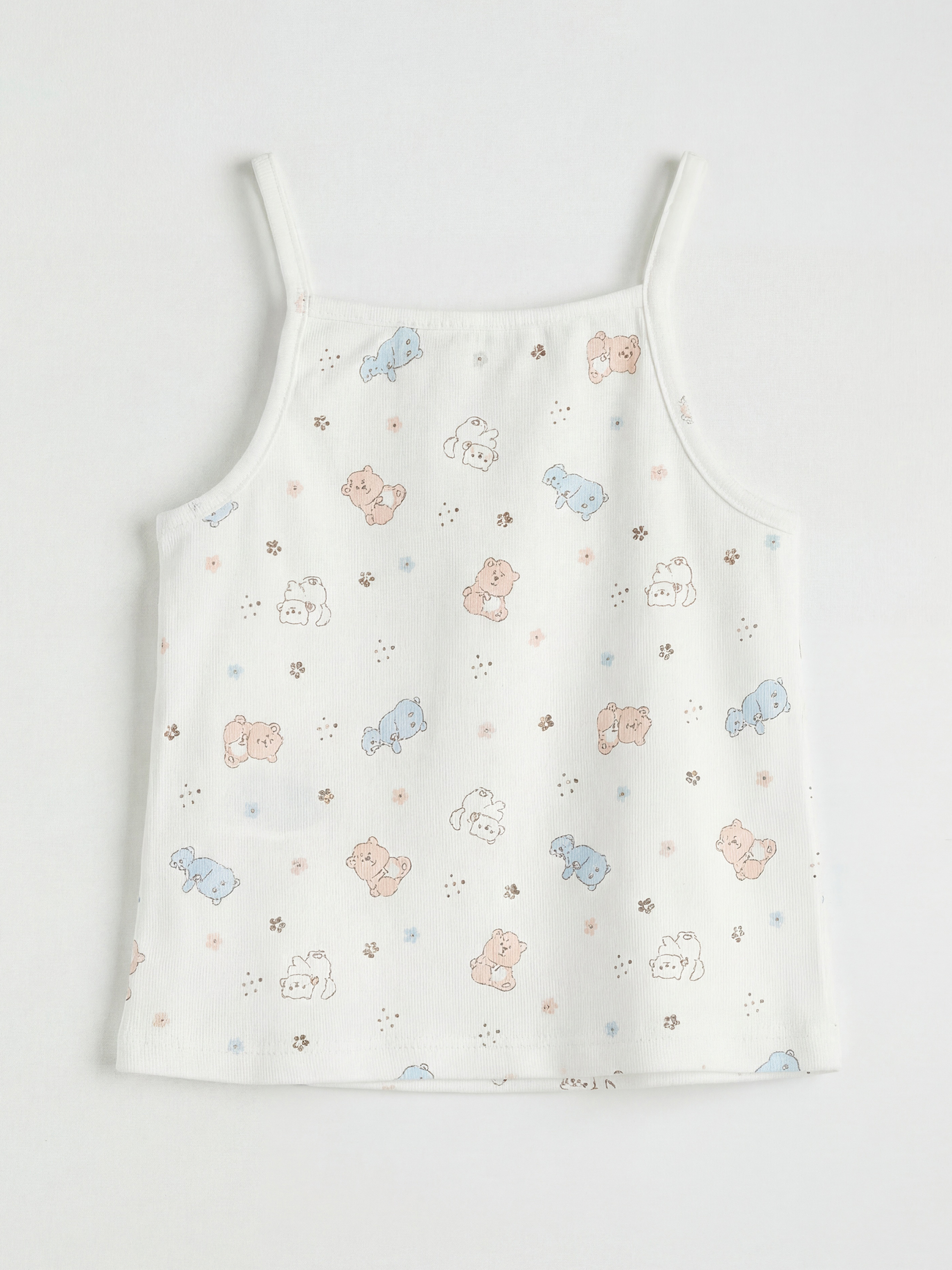 Ekru Kare Yaka Baskılı Kız Çocuk Atlet 2'li-2