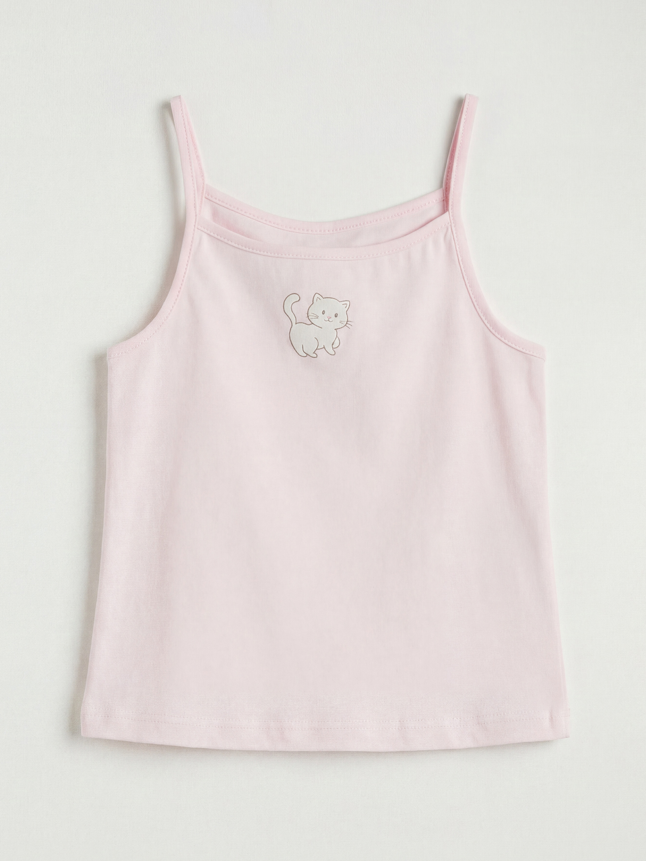 Ekru Kare Yaka Baskılı Kız Çocuk Atlet 2'li-3