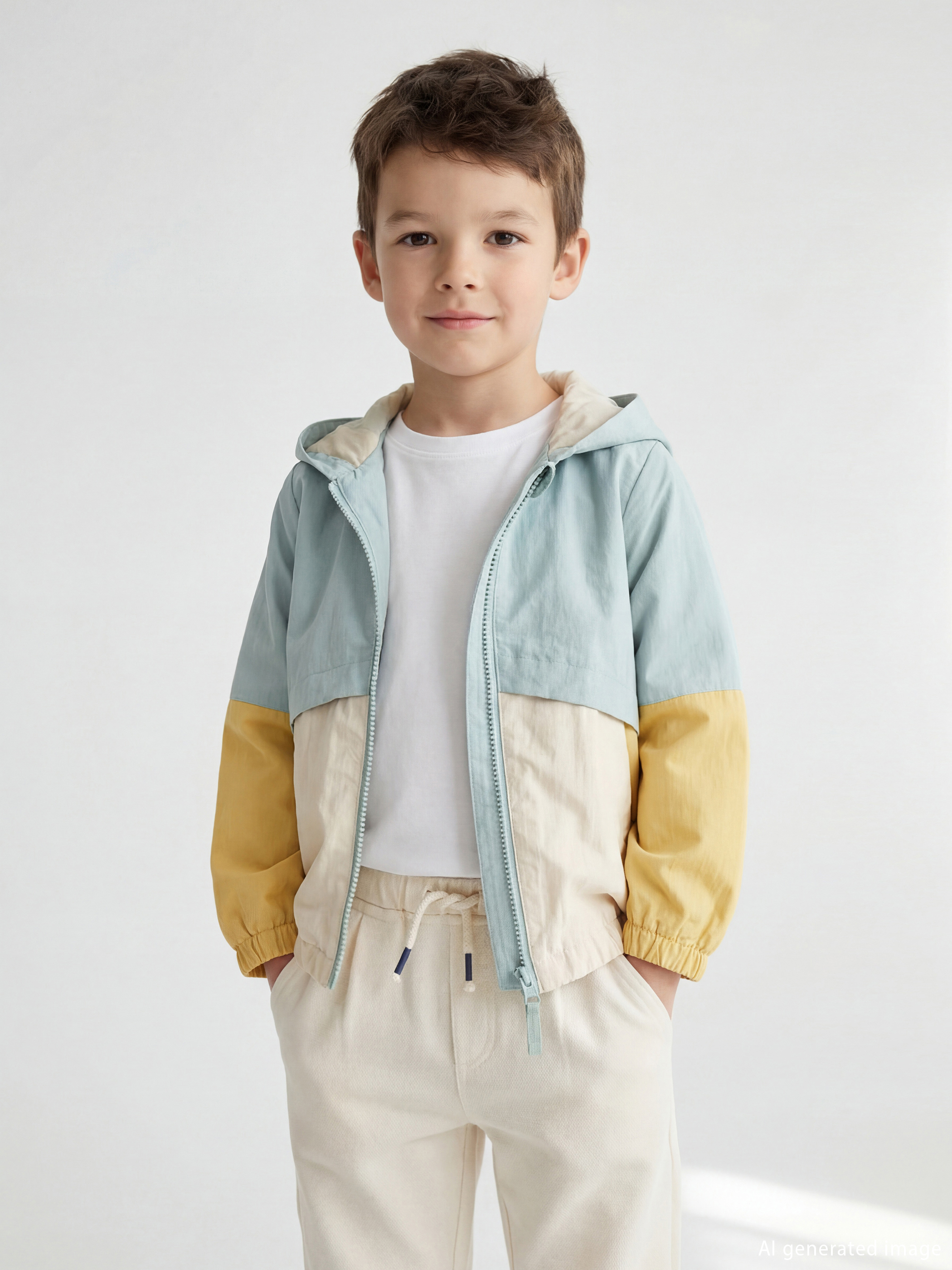 Für Jungen Farbblock Kapuzenjacke-1