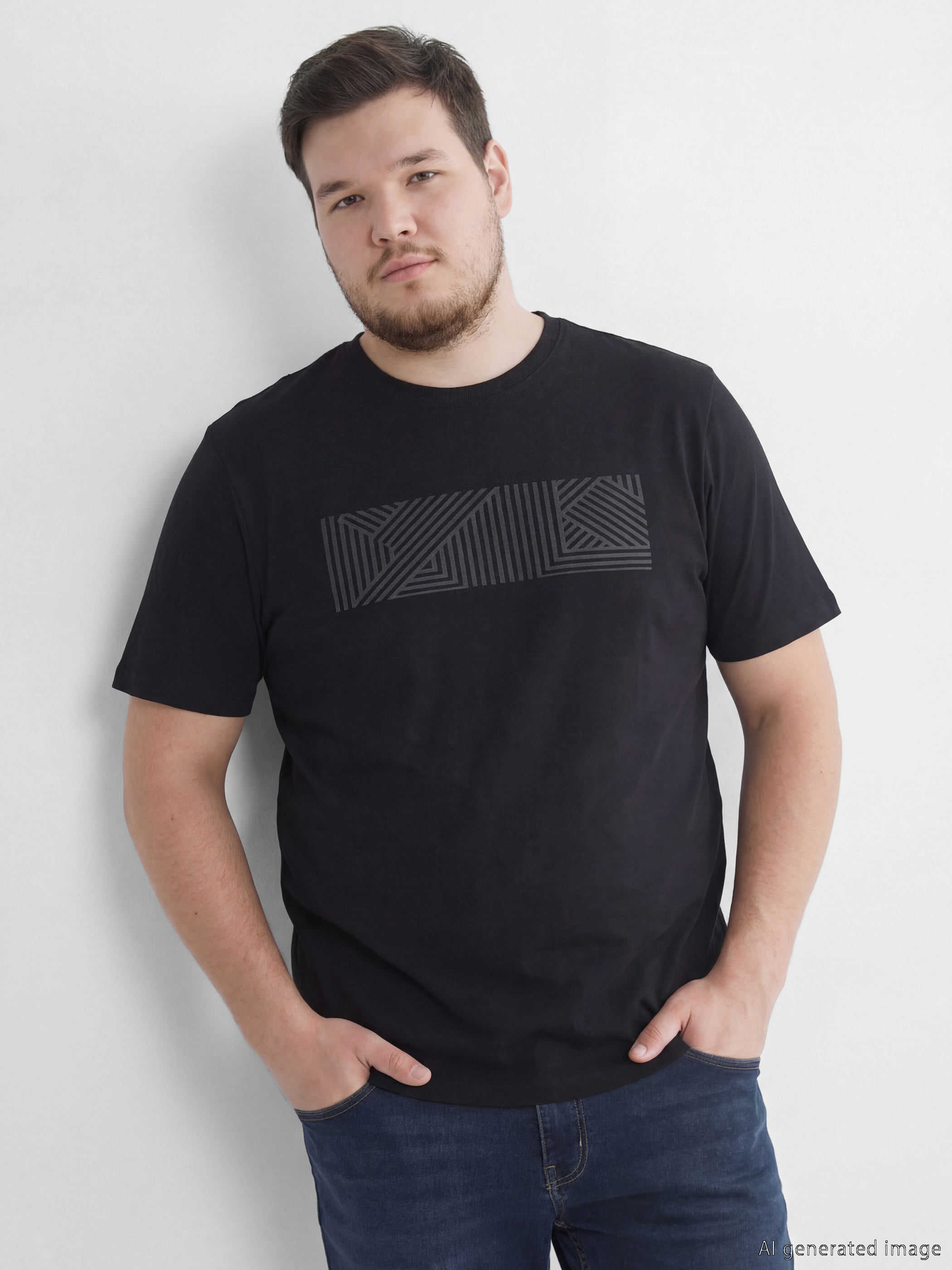 Tricou pentru Bărbați din Jerseu Imprimat cu Guler Rotund-1