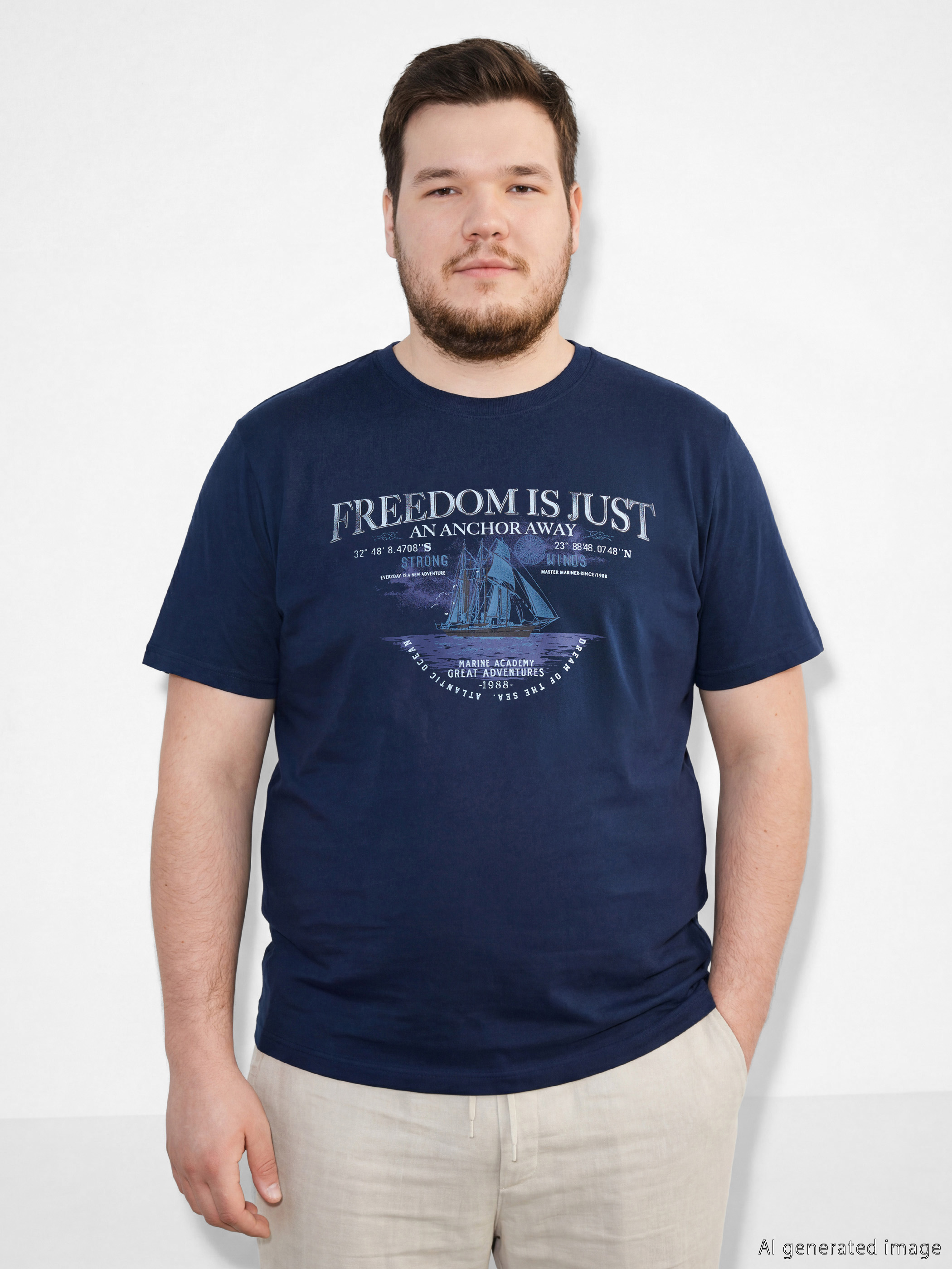 Футболка мужская джерси с принтом с круглым вырезом-1