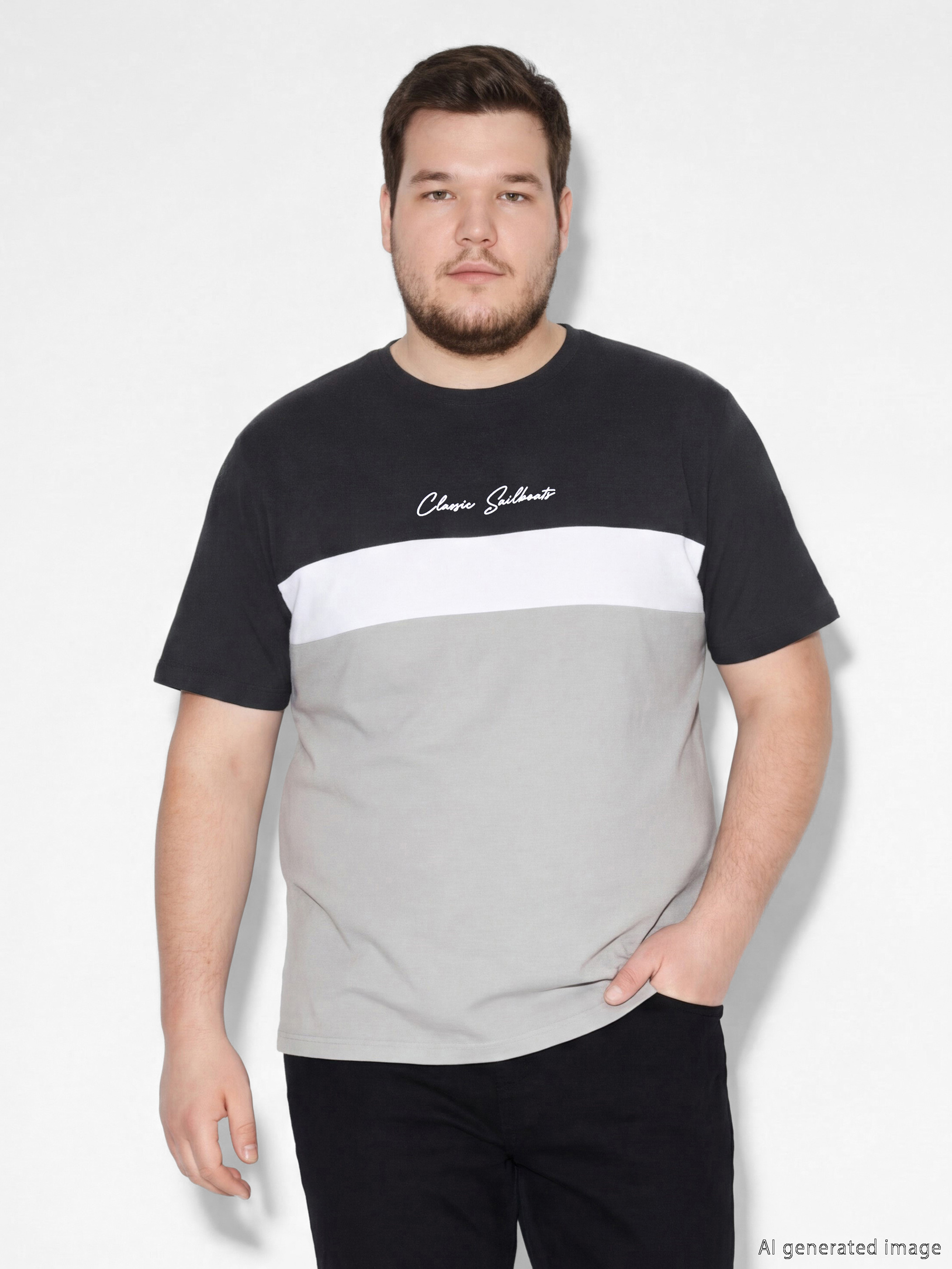 Muška majica okruglog izreza blok boja džersi-2