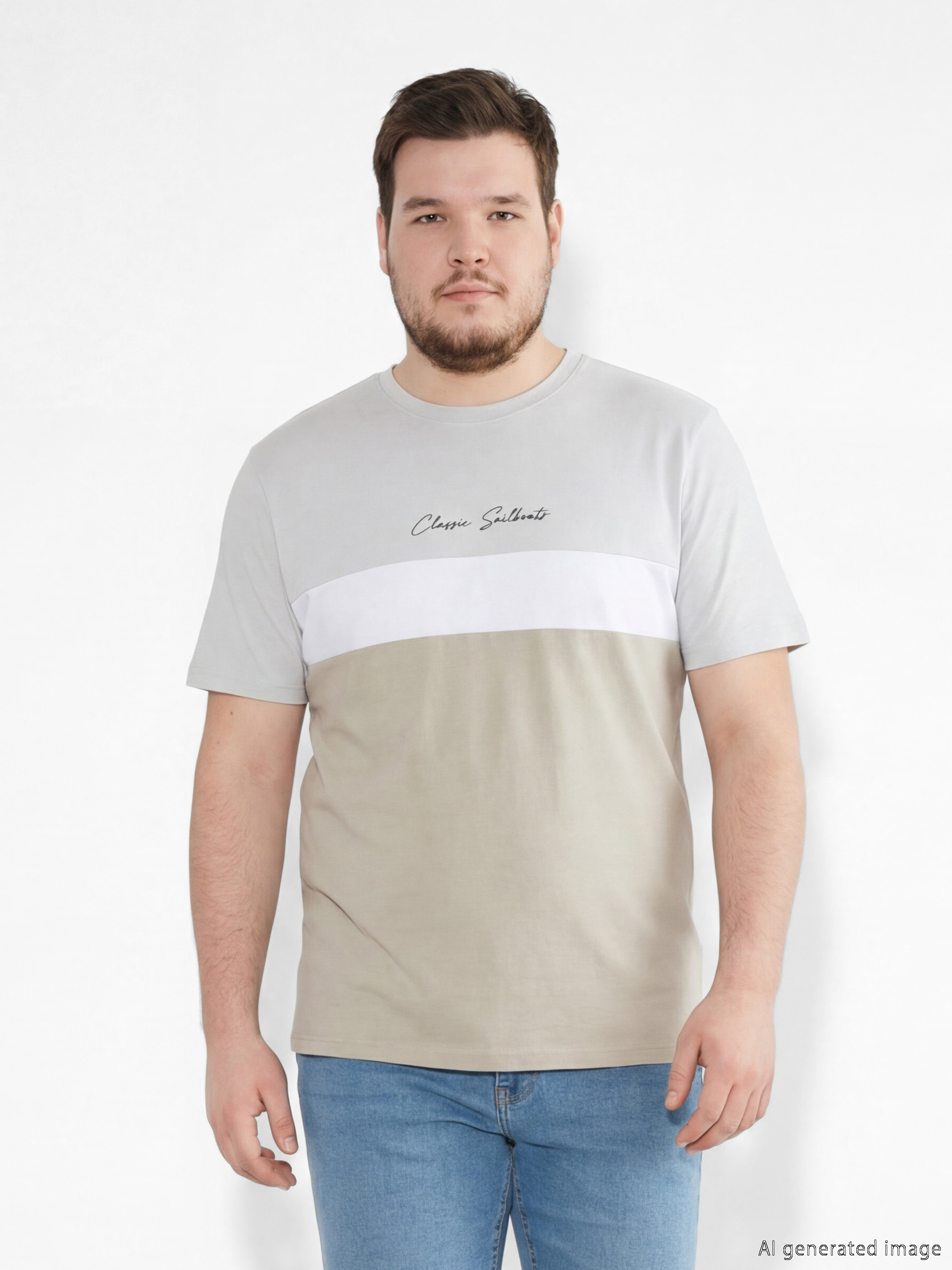 Мъжка тениска с кръгло деколте и цветен блок от джърси-1