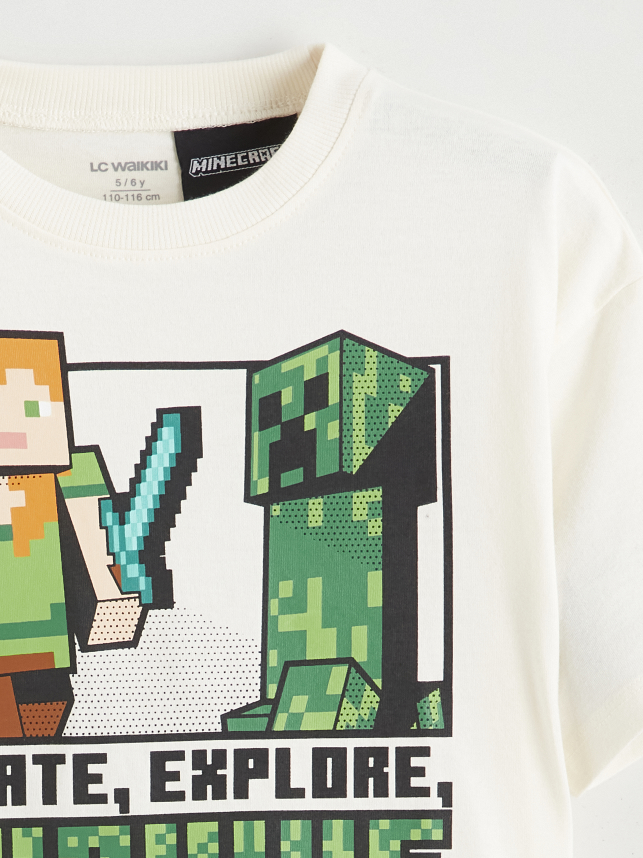 Bej Minecraft Baskılı Erkek Çocuk Tişört-2
