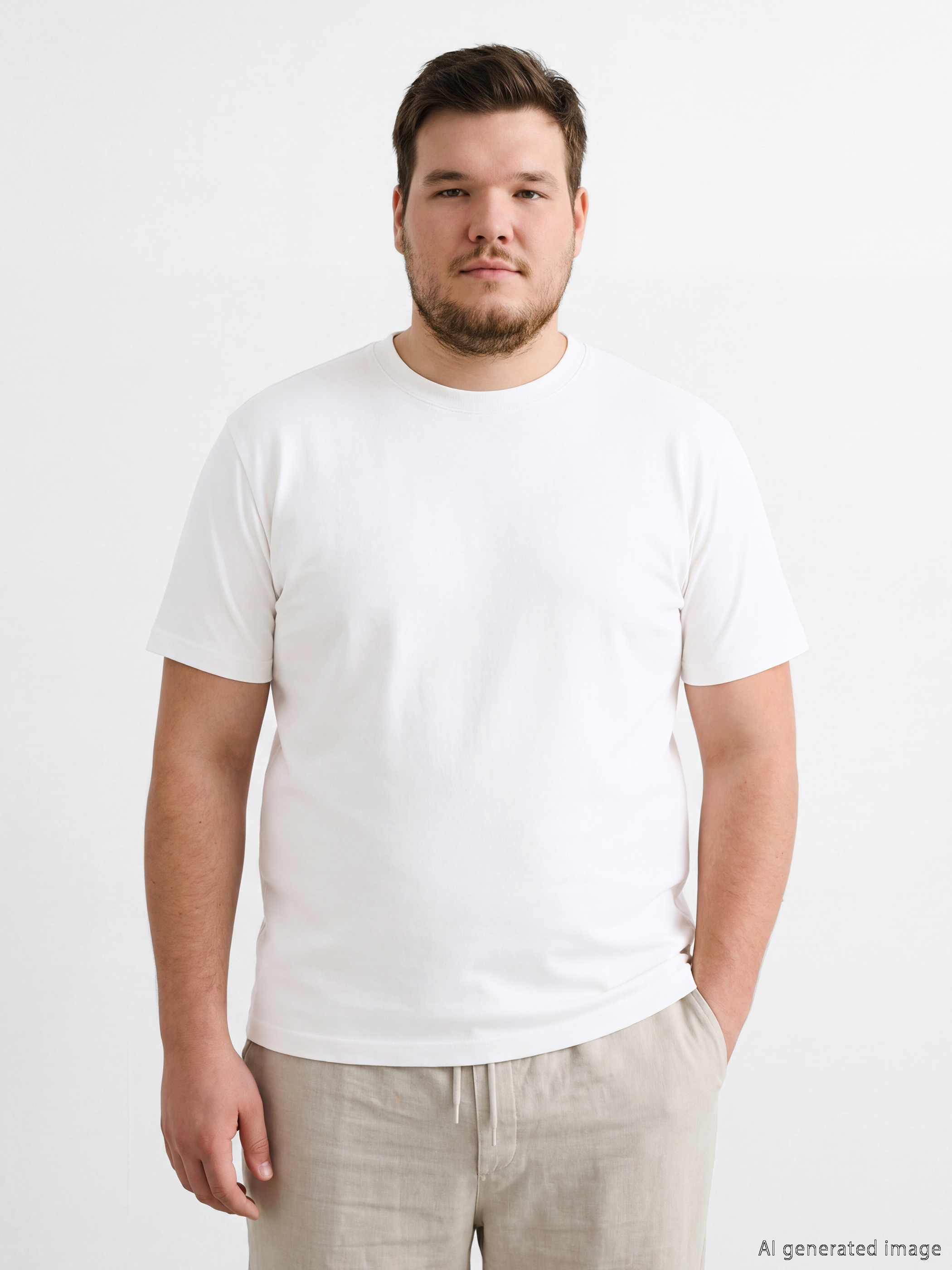 Ekru Bisiklet Yaka Erkek Tişört-2