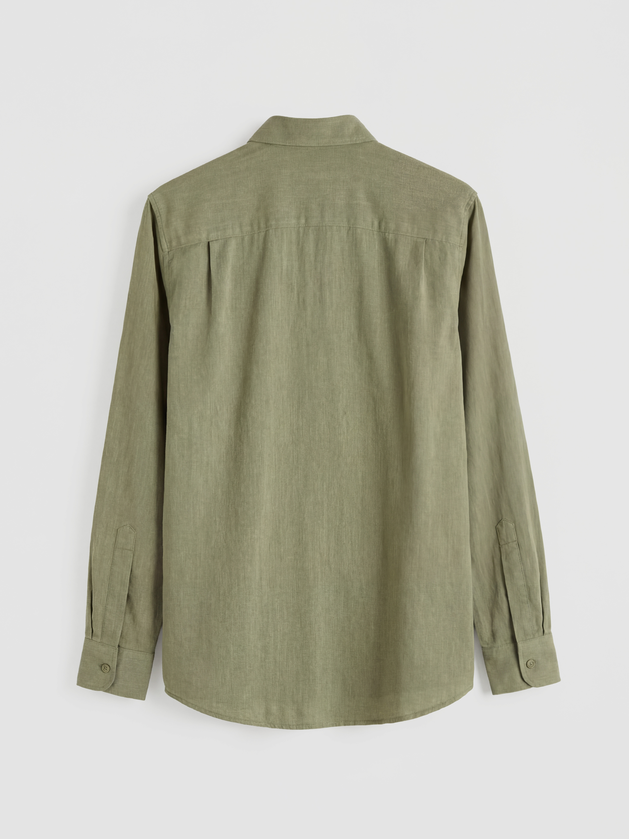 Yeşil Regular Fit Keten Karışımlı Erkek Gömlek-5