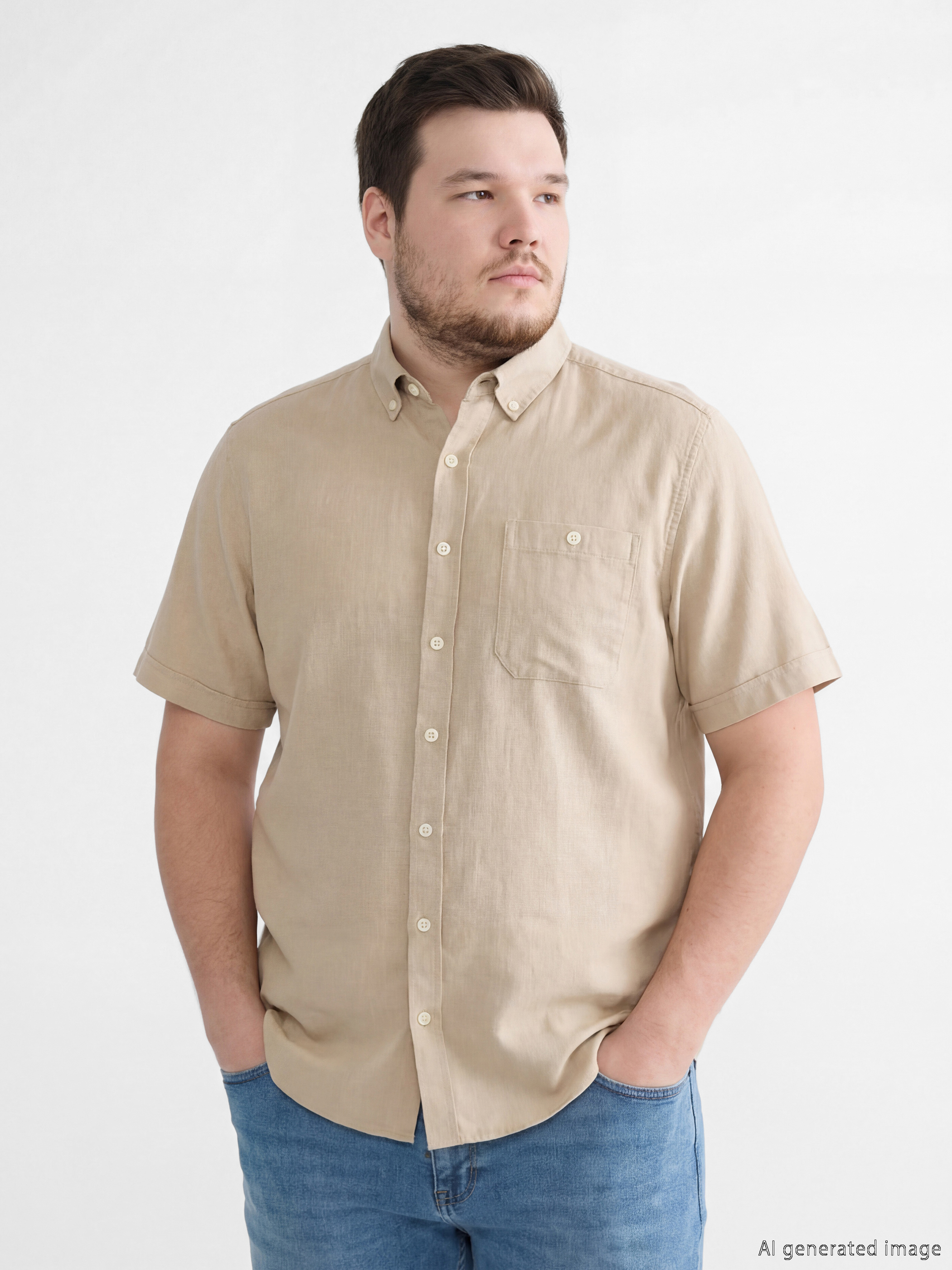 Bej Regular Fit Poplin Erkek Gömlek-2