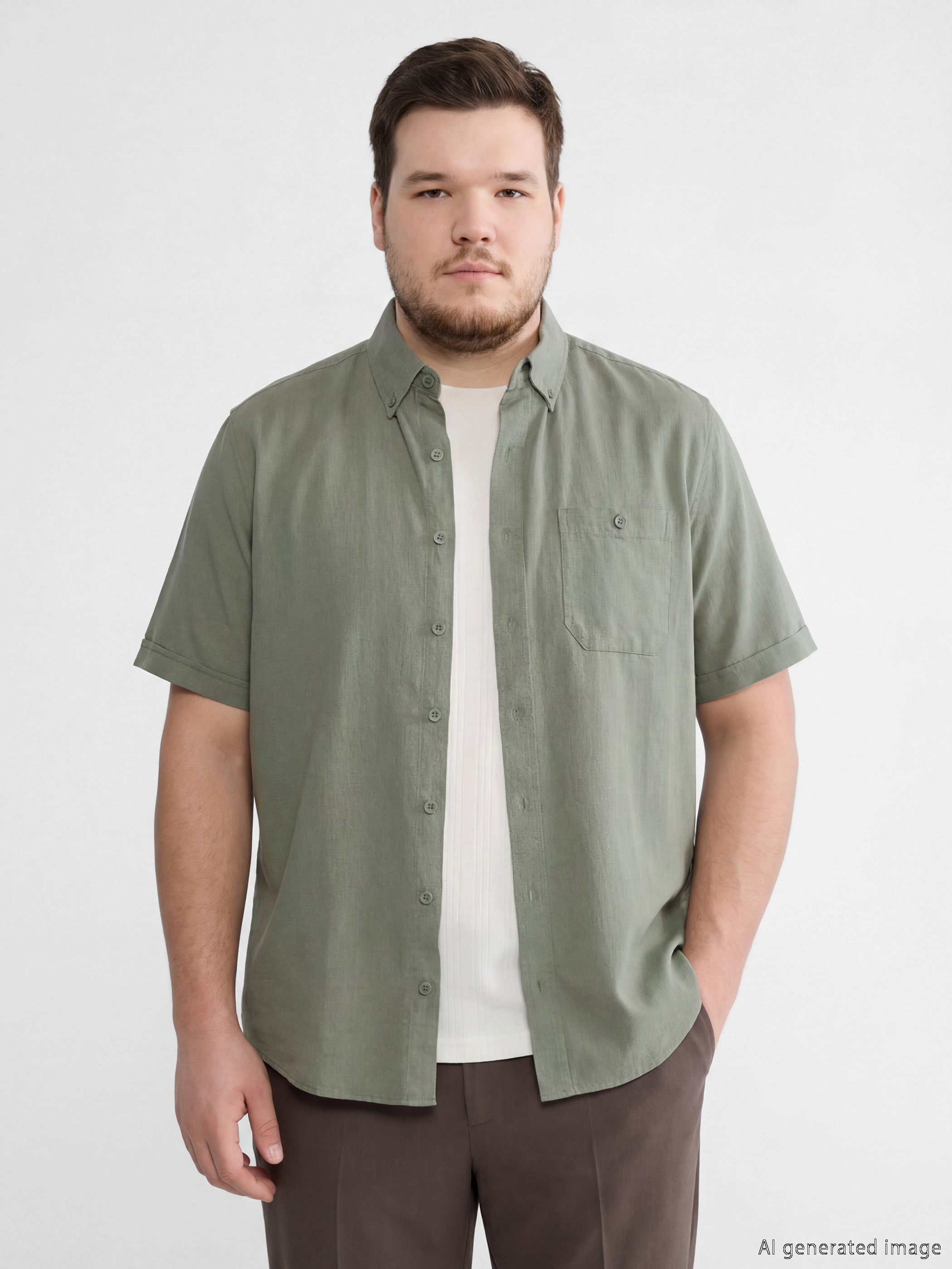 Haki Regular Fit Poplin Erkek Gömlek-1