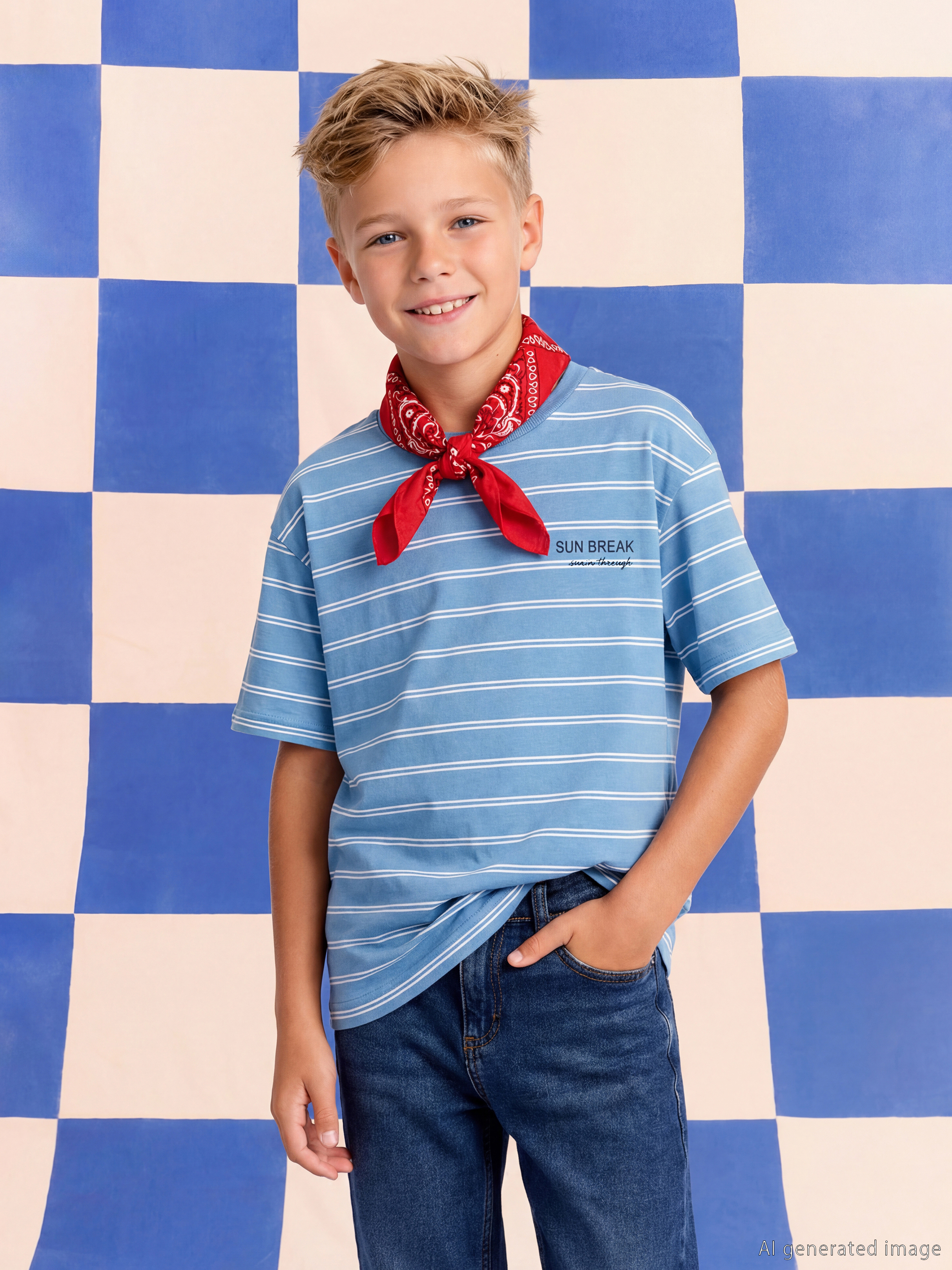 LCW Kids Bisiklet Yaka Çizgili Erkek Çocuk Tişört - S62136Z4-LQQ